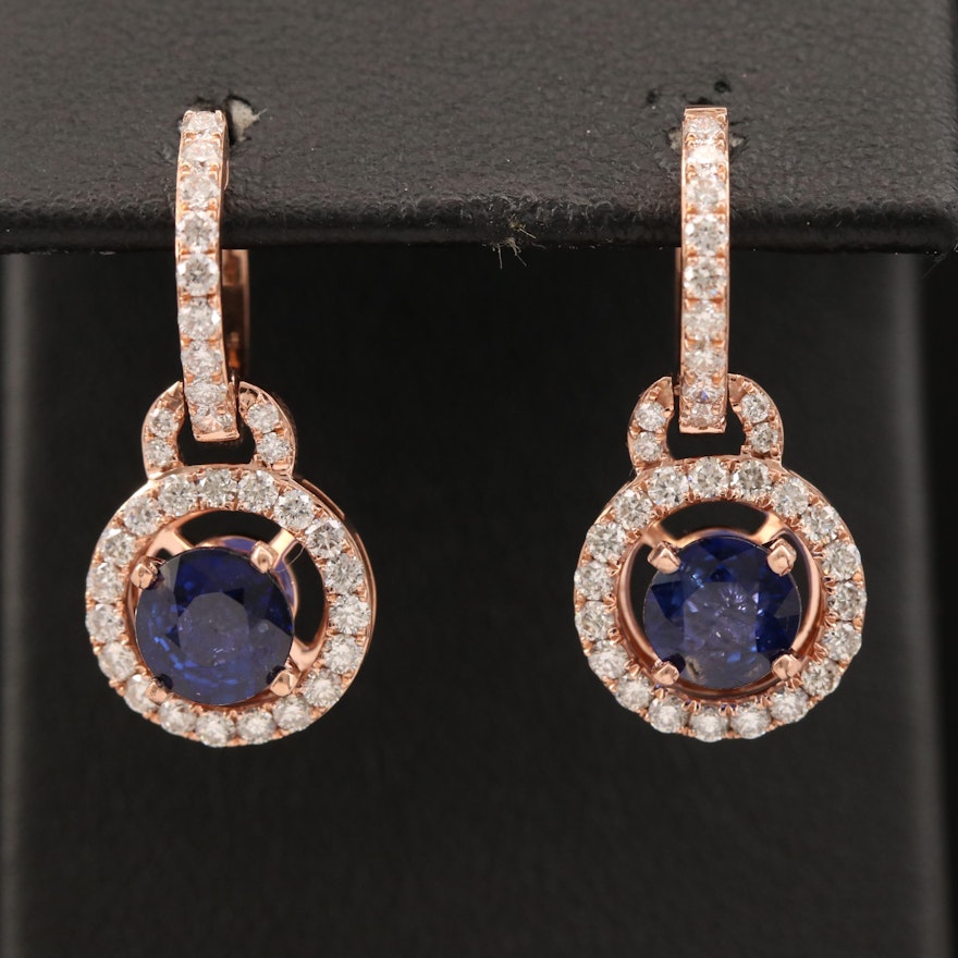 14K Rose Gold Sapphire and Diamond Earrings