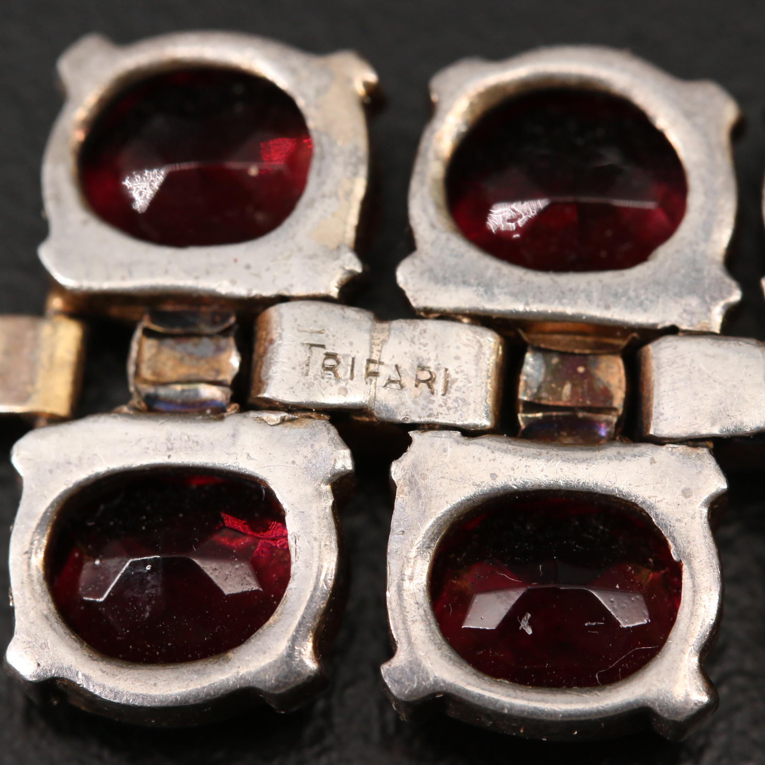 Vintage Crown Trifari Sterling Silver Matching Necklace and Bracelet Set