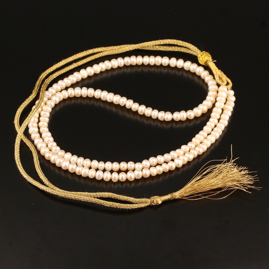 Pearl Necklace with Cord Style Clasp