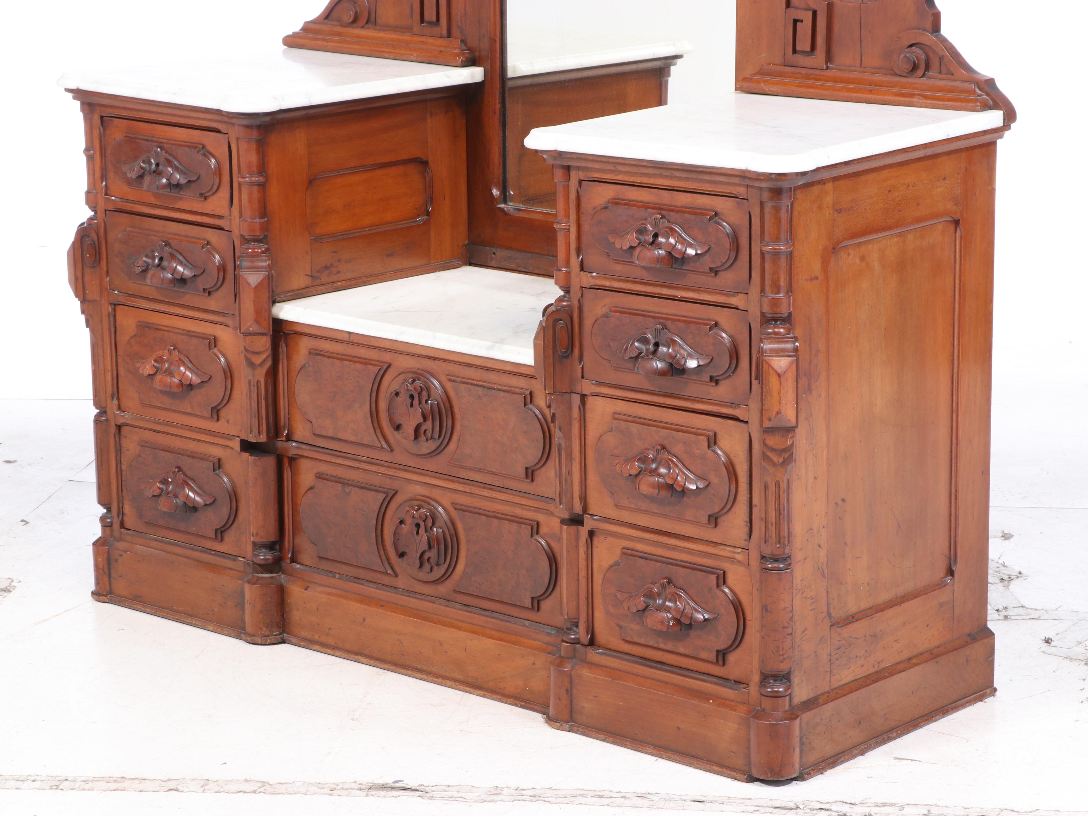 Mitchell & Rammelsberg Victorian Marble Top Walnut Vanity, Late 19th Century