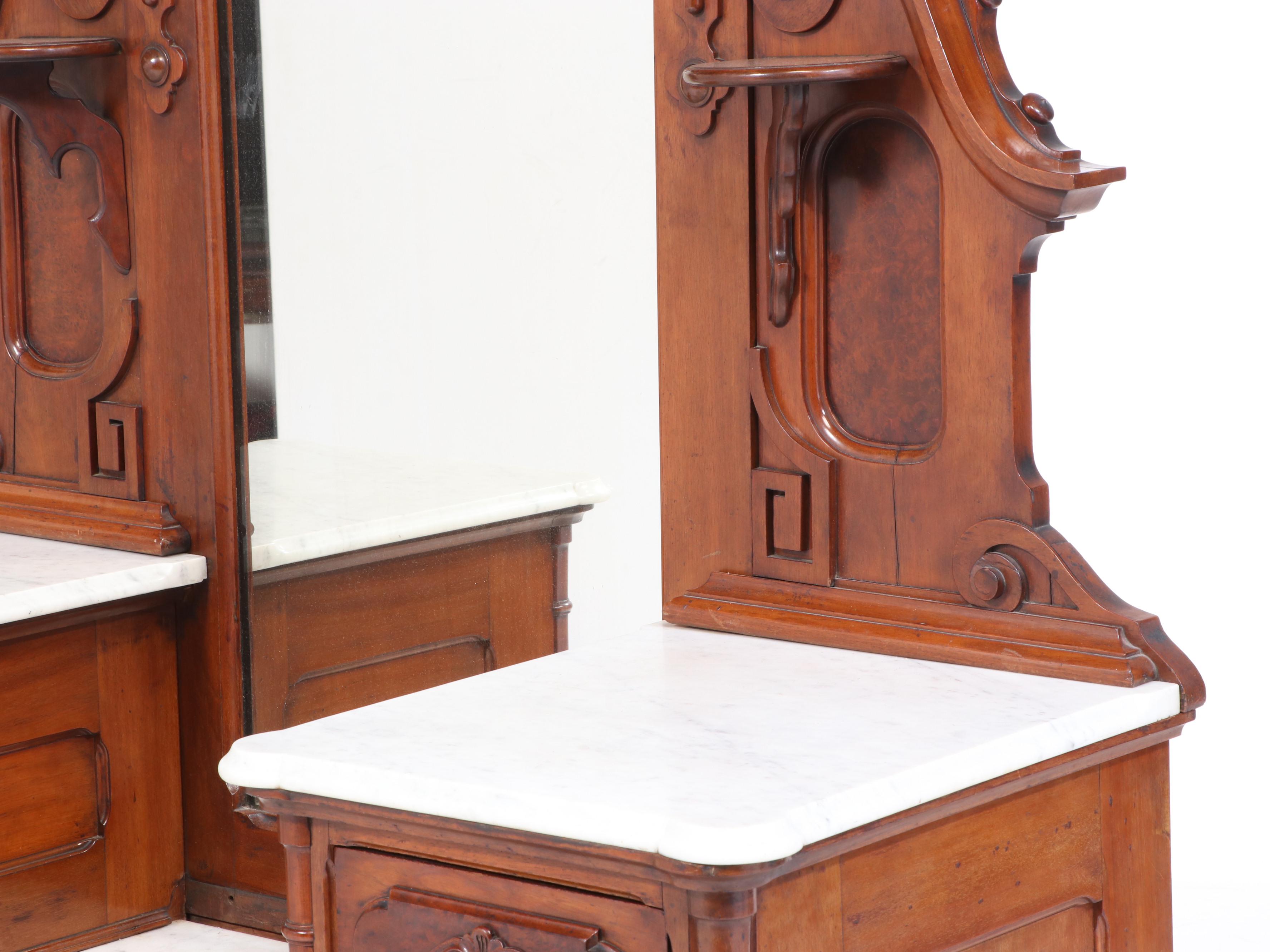 Mitchell & Rammelsberg Victorian Marble Top Walnut Vanity, Late 19th Century