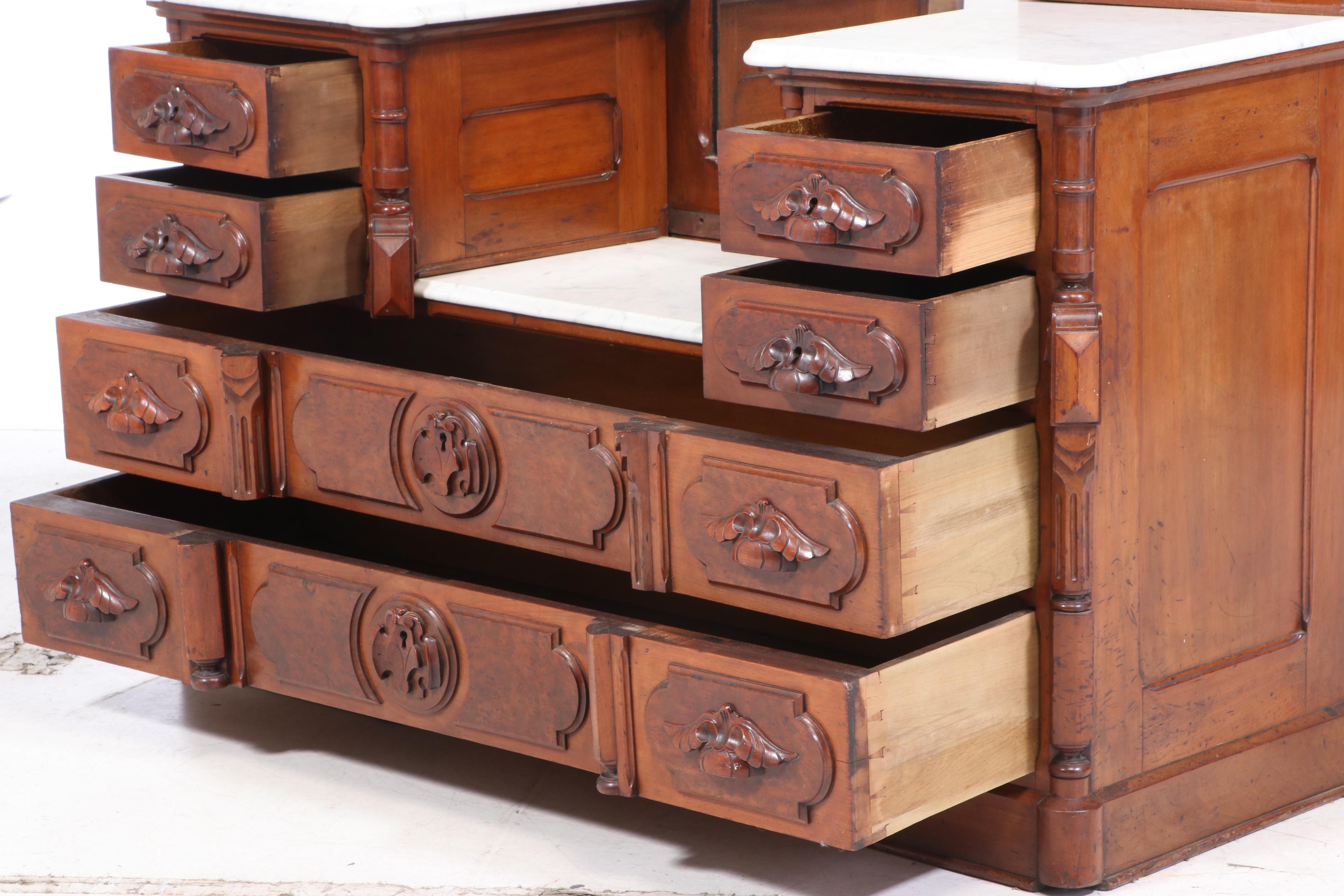 Mitchell & Rammelsberg Victorian Marble Top Walnut Vanity, Late 19th Century