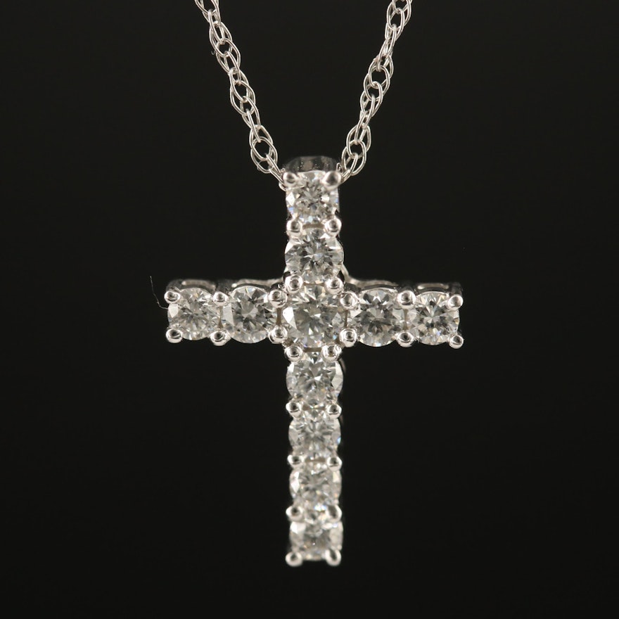 14K Diamond Cross Pendant Necklace