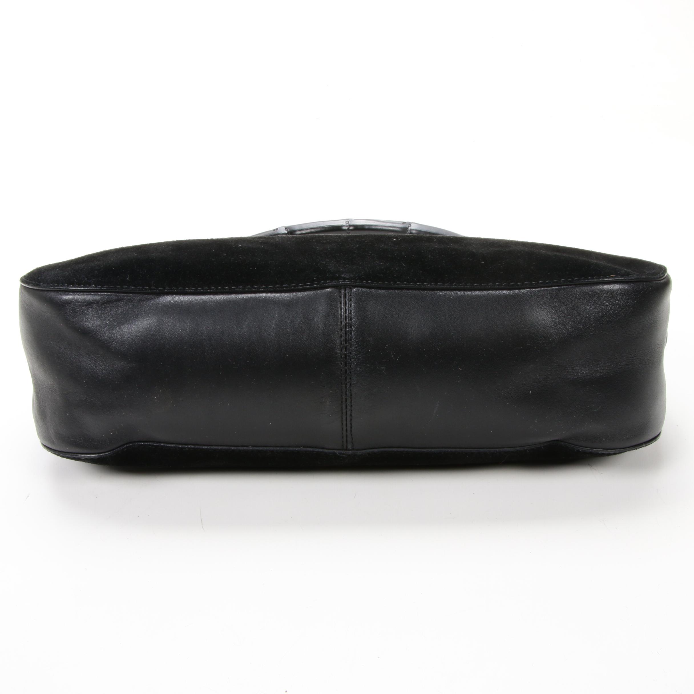 Gucci Bamboo Handle Black Suede and Leather Handbag