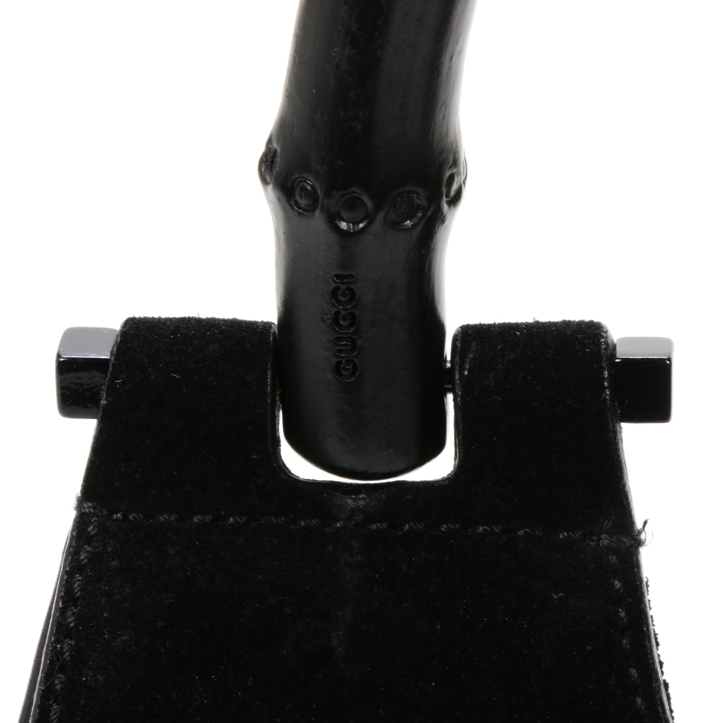 Gucci Bamboo Handle Black Suede and Leather Handbag