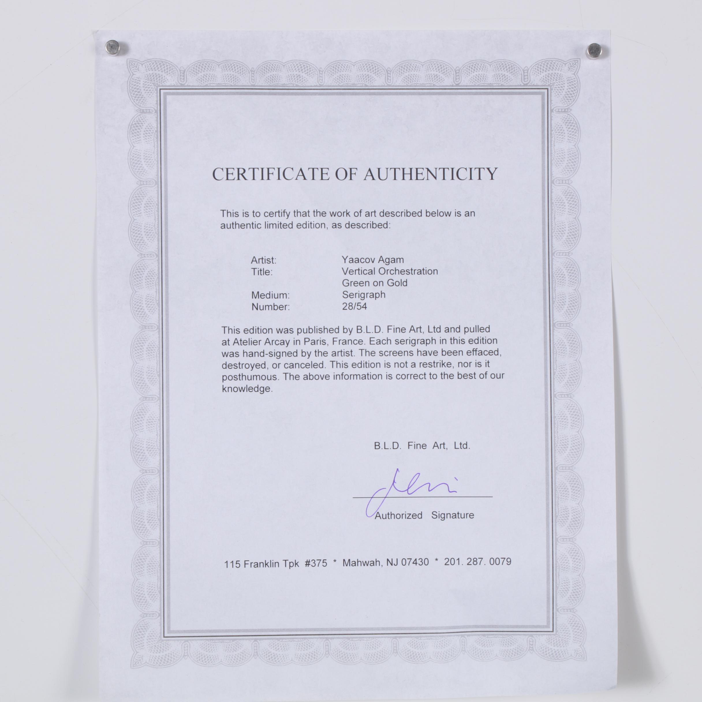 Yaacov Agam Serigraph "Vertical Orchestration"