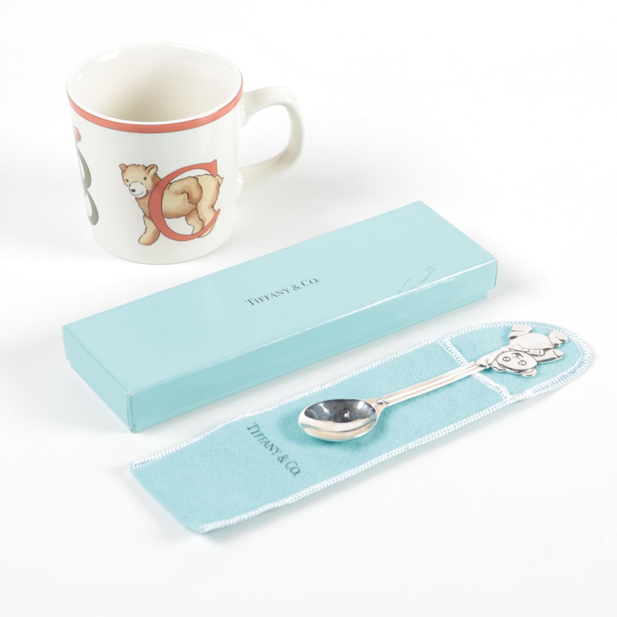Tiffany & Co. "Alphabet Bear" Ceramic Keepsake Cup and Sterling Silver Spoon