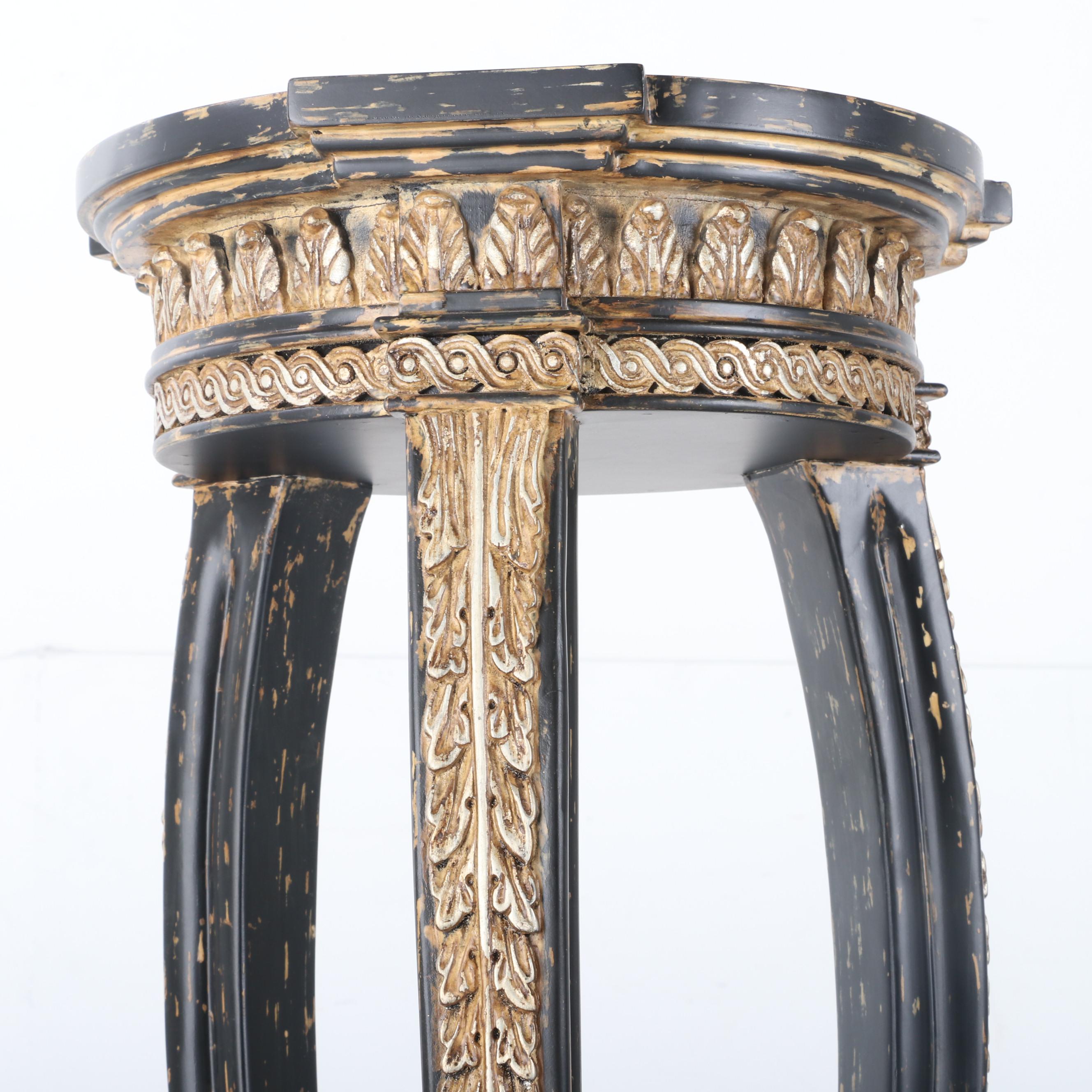 Pair of Neo-Classical Style Parcel-Gilt, Ebonized Wood and Gesso Pedestals