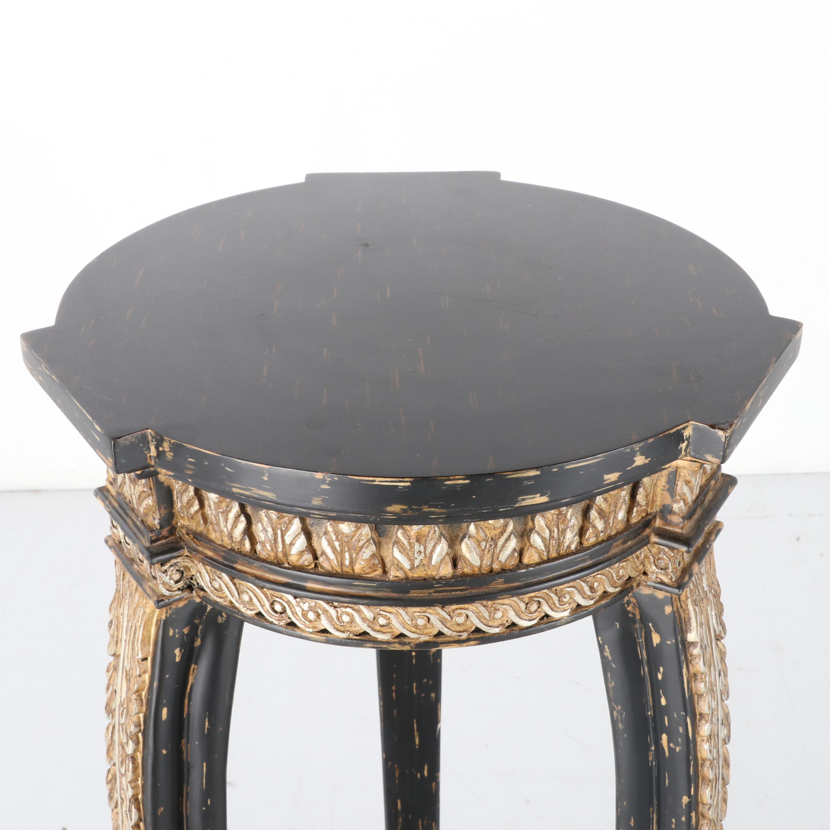 Pair of Neo-Classical Style Parcel-Gilt, Ebonized Wood and Gesso Pedestals