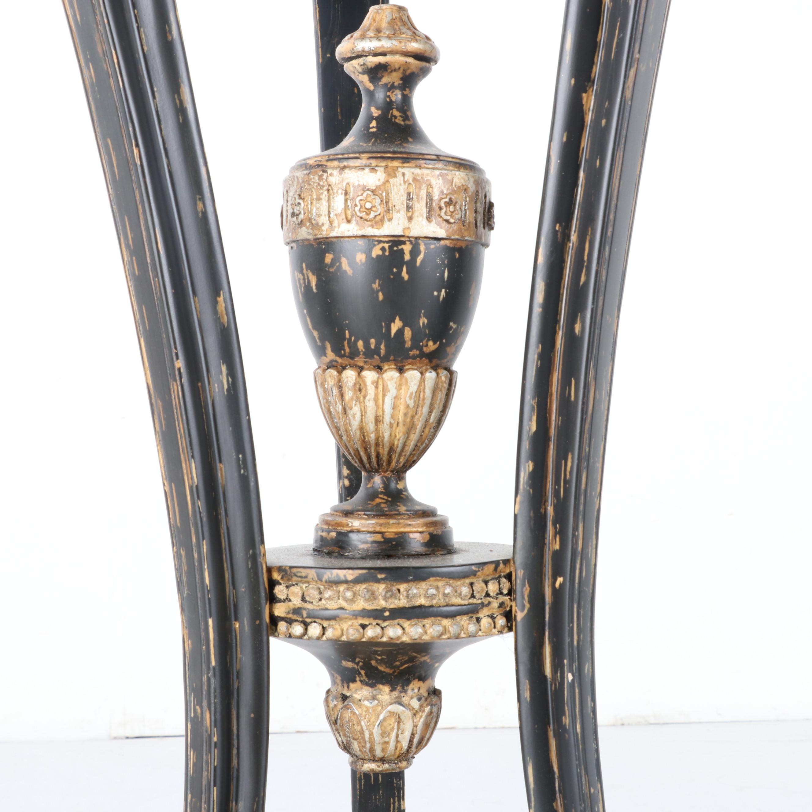 Pair of Neo-Classical Style Parcel-Gilt, Ebonized Wood and Gesso Pedestals