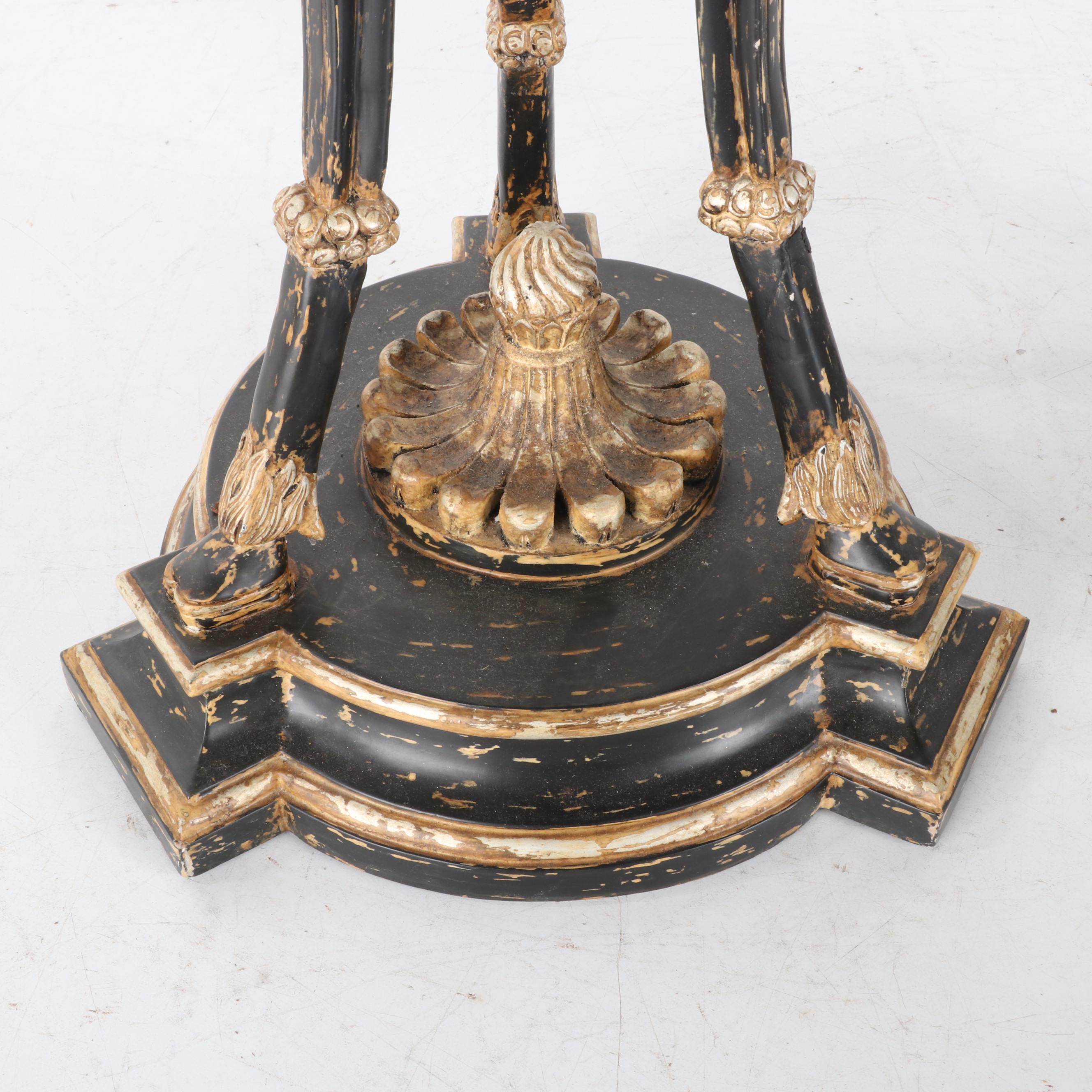 Pair of Neo-Classical Style Parcel-Gilt, Ebonized Wood and Gesso Pedestals