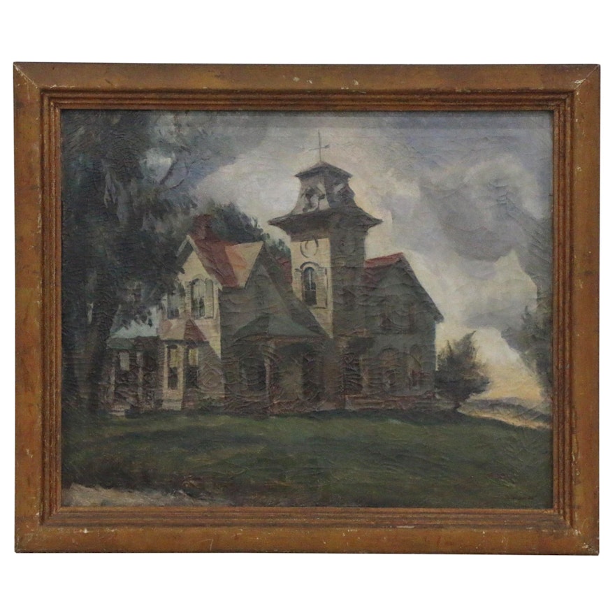 Ben Stahl Landscape with Mansion Oil Painting, 1935