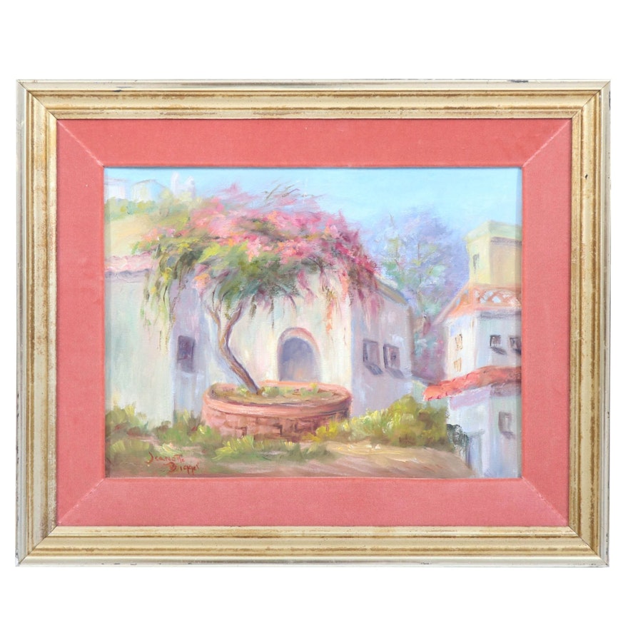 Jeanette Bigger Oil Painting of Spanish Mission Home, 20th/21st Century