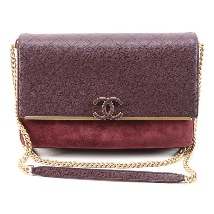 Chanel Lady Coco Large Flap Bag in Burgundy Quilted Caviar Leather and Suede