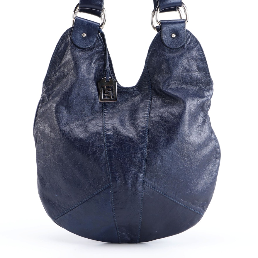 Fendi Dark Blue Grained Leather Hobo Bag