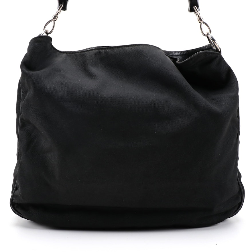 Gucci Bamboo Black Nylon and Leather Two-Way Shoulder Bag