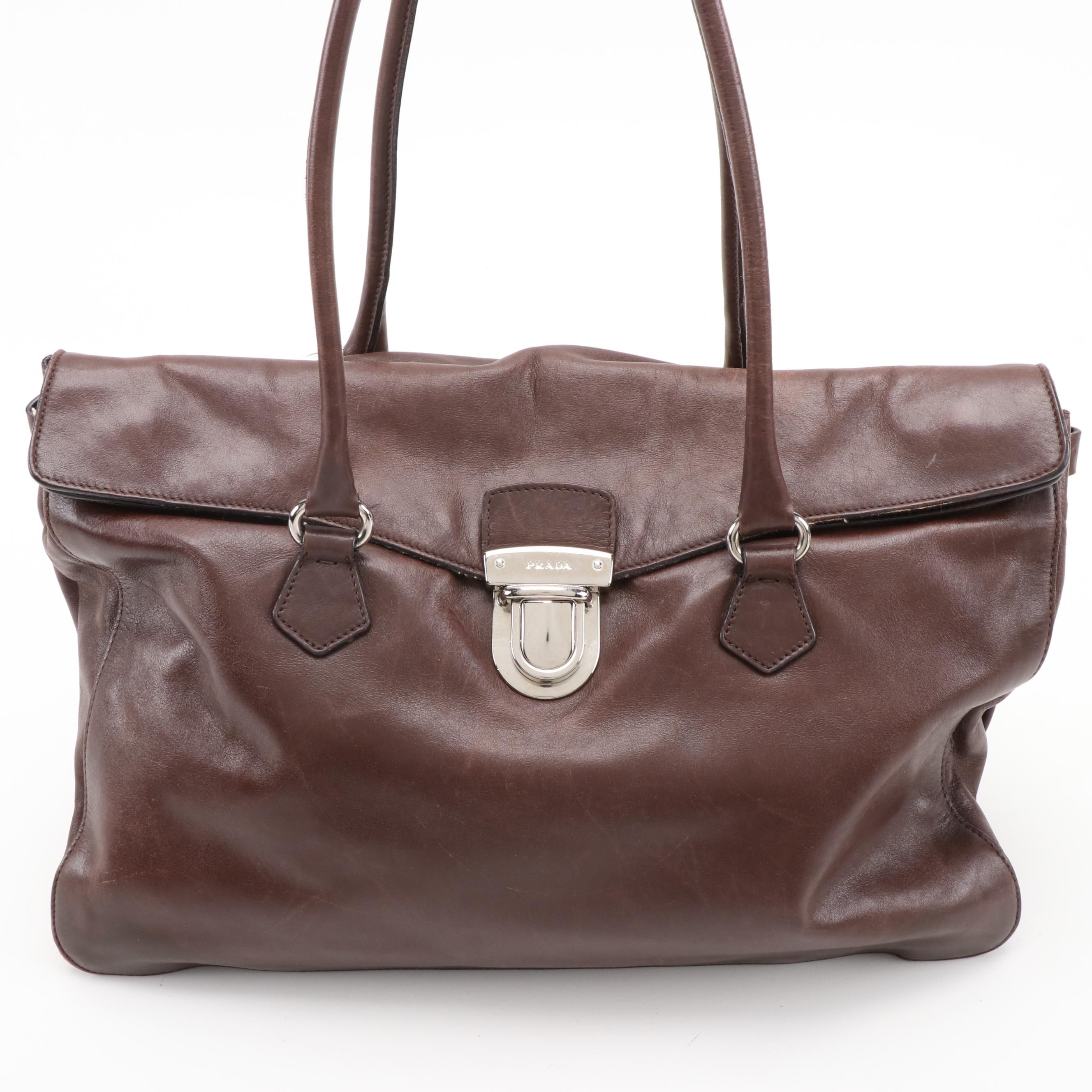 Prada Easy Caffe Vitello Leather Foldover Satchel