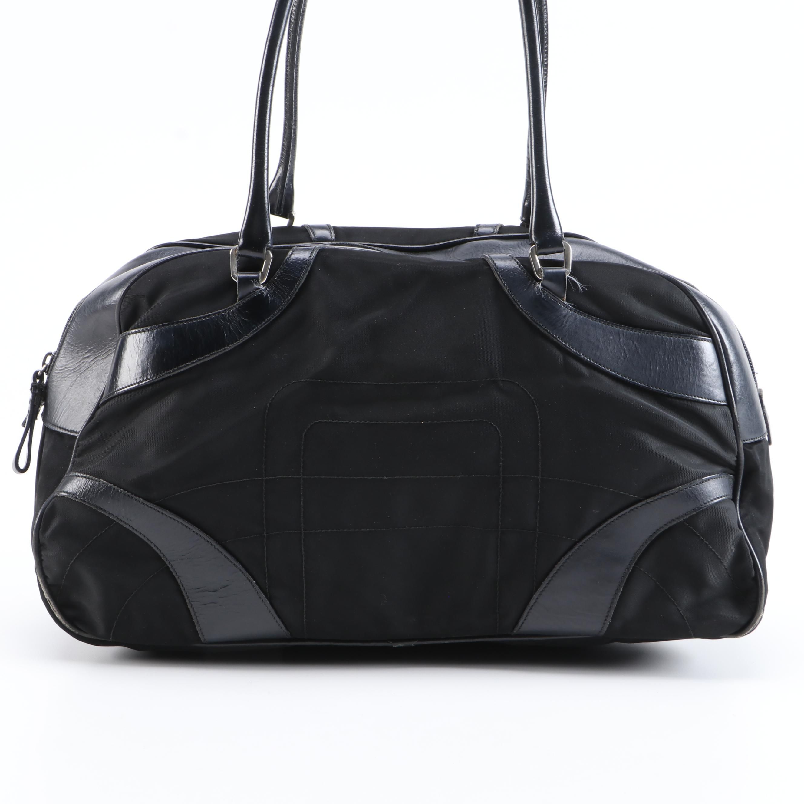 Prada Black Tessuto Nylon and Leather Bowler Bag