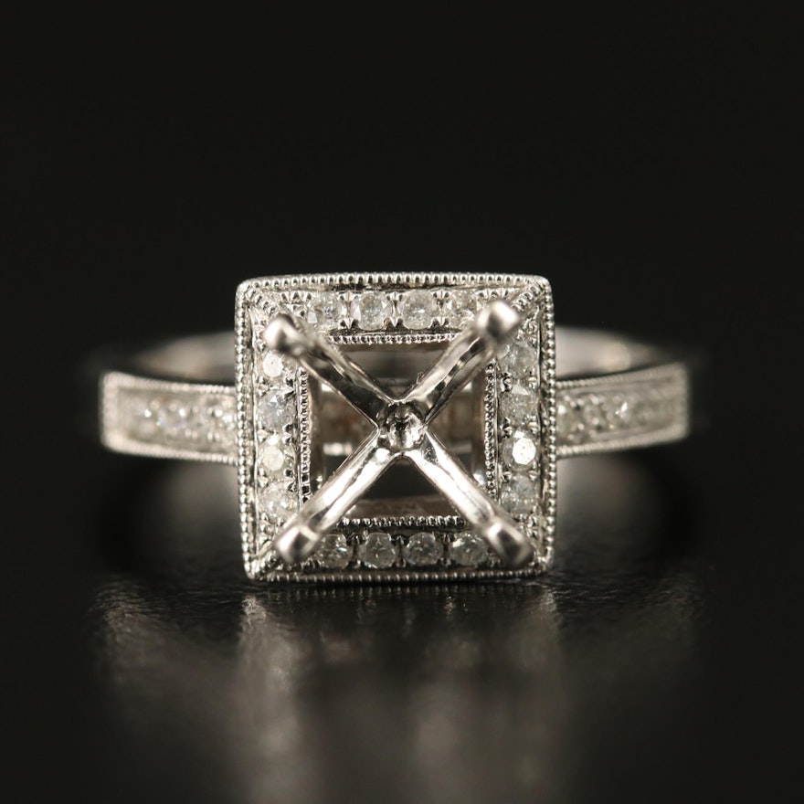 14K White Gold Diamond Semi Mount Ring
