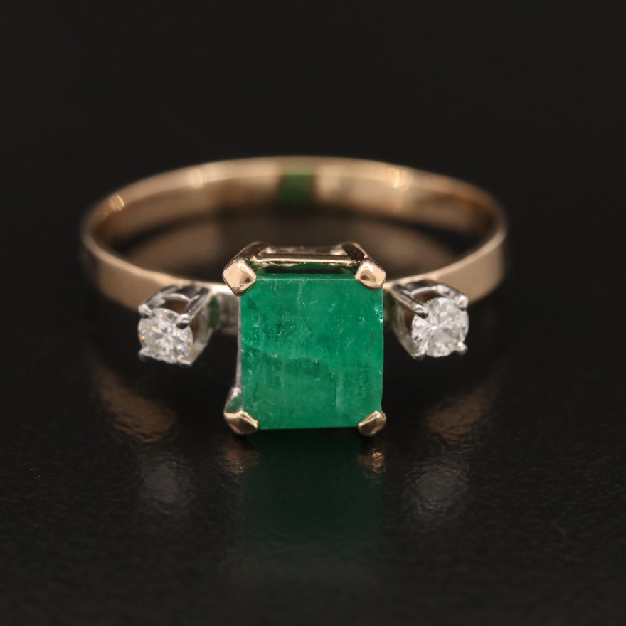 14K Emerald and Diamond Ring with Palladium Accents