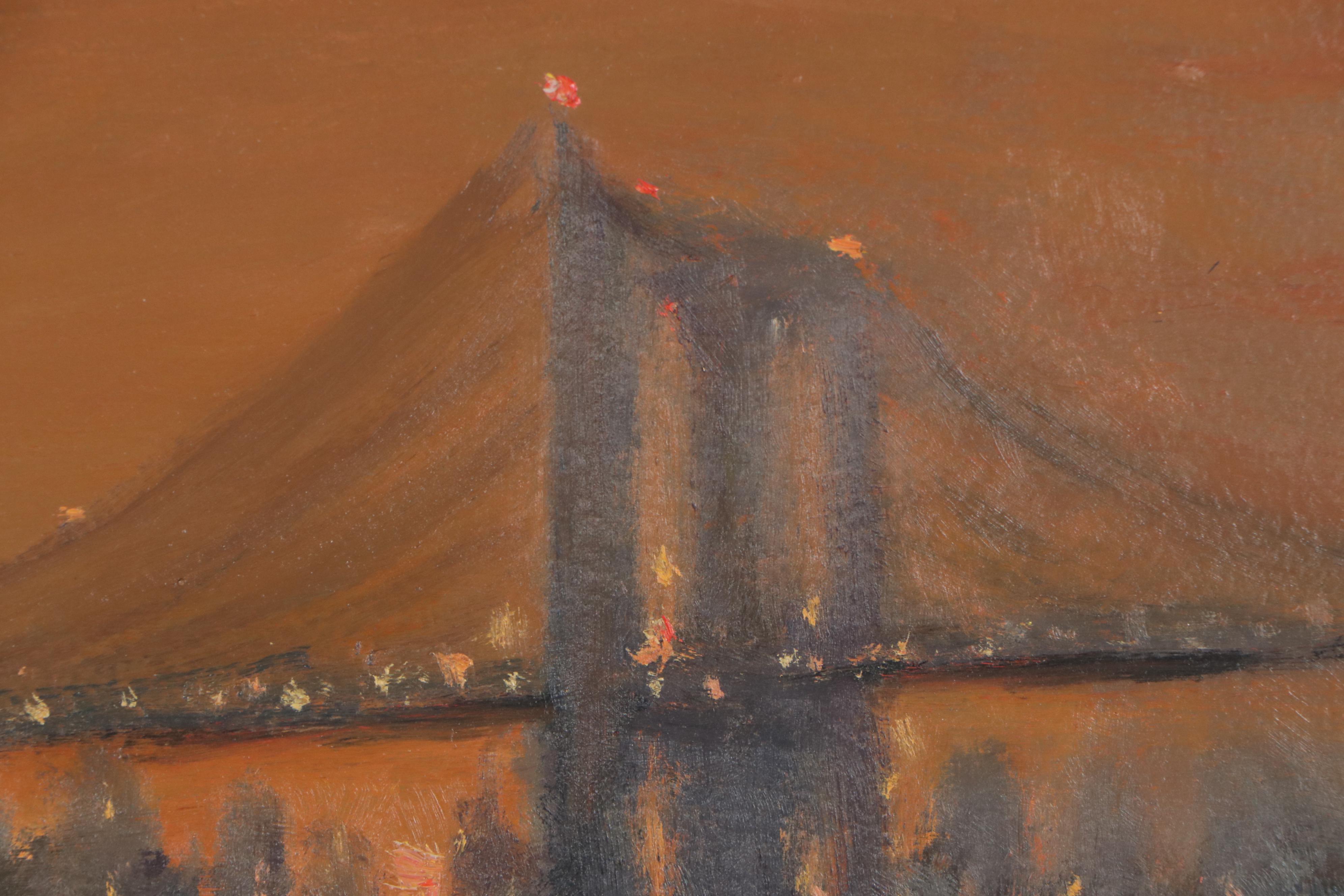 Robert Alan Waltsak Oil Painting of a Twilight Cityscape