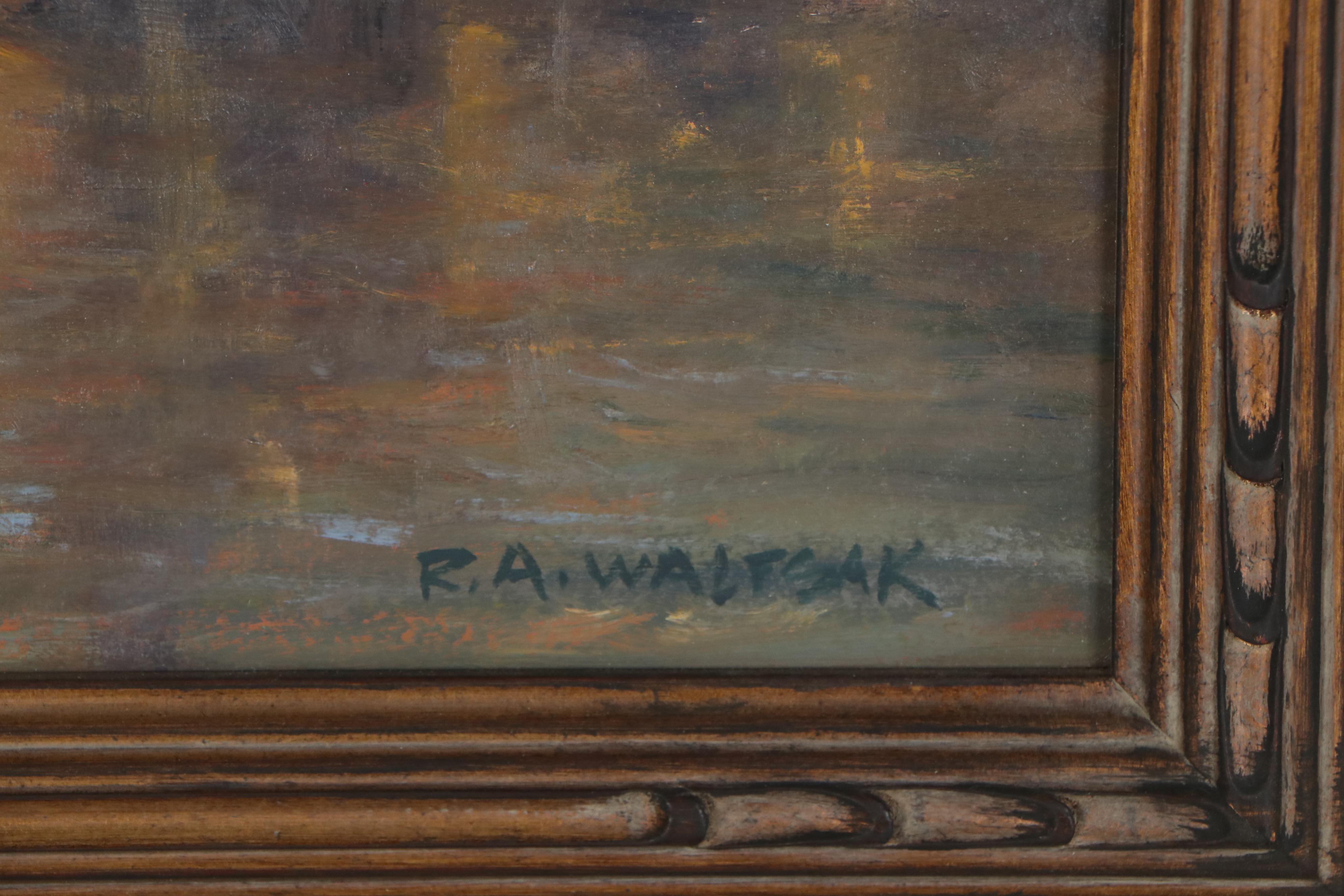 Robert Alan Waltsak Oil Painting of a Twilight Cityscape