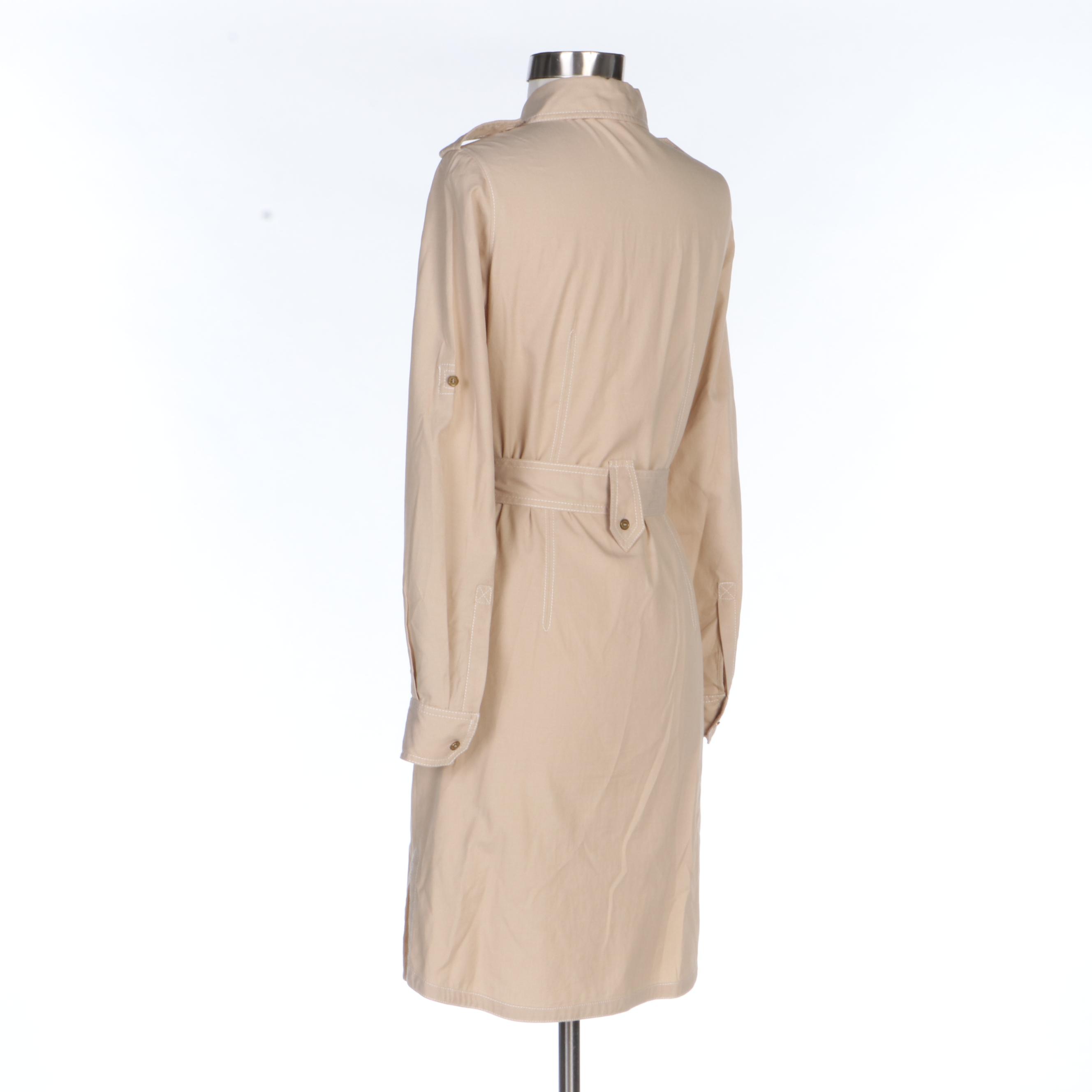 Tory Burch Khaki Cotton Shirt Dress with Tie Belt
