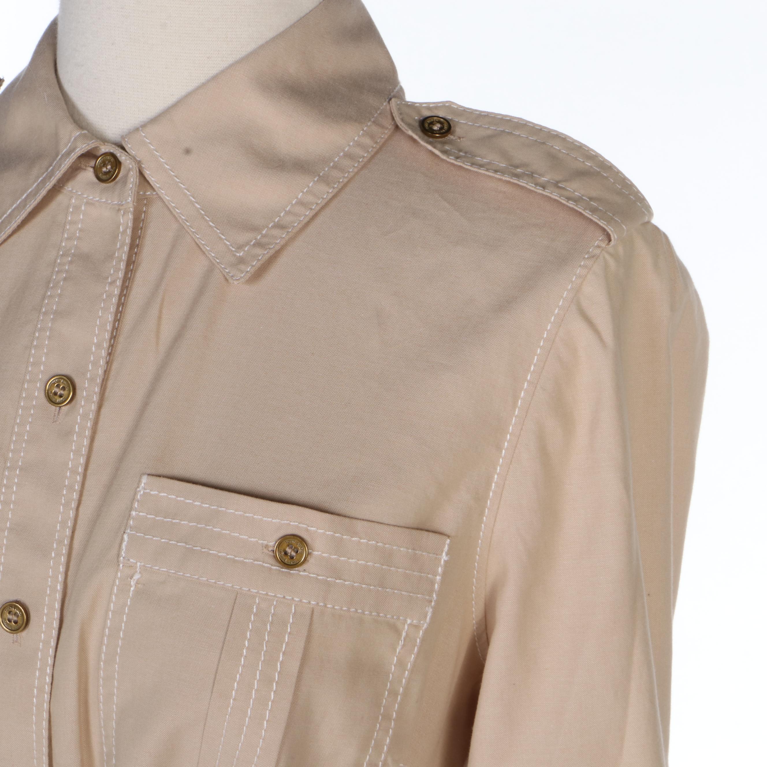 Tory Burch Khaki Cotton Shirt Dress with Tie Belt