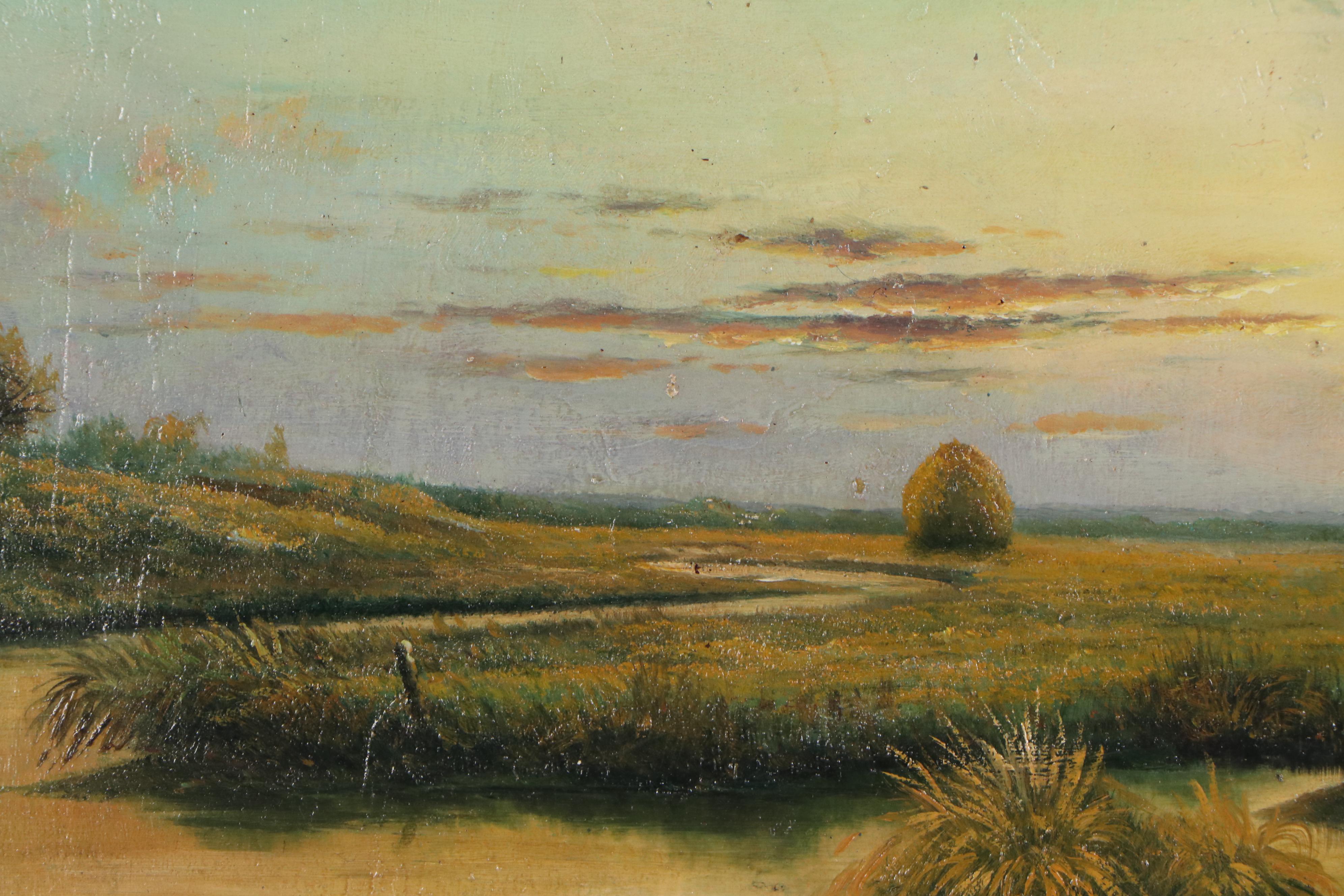 Salt Marsh Landscape Oil Painting, Circle of Martin Johnson Heade