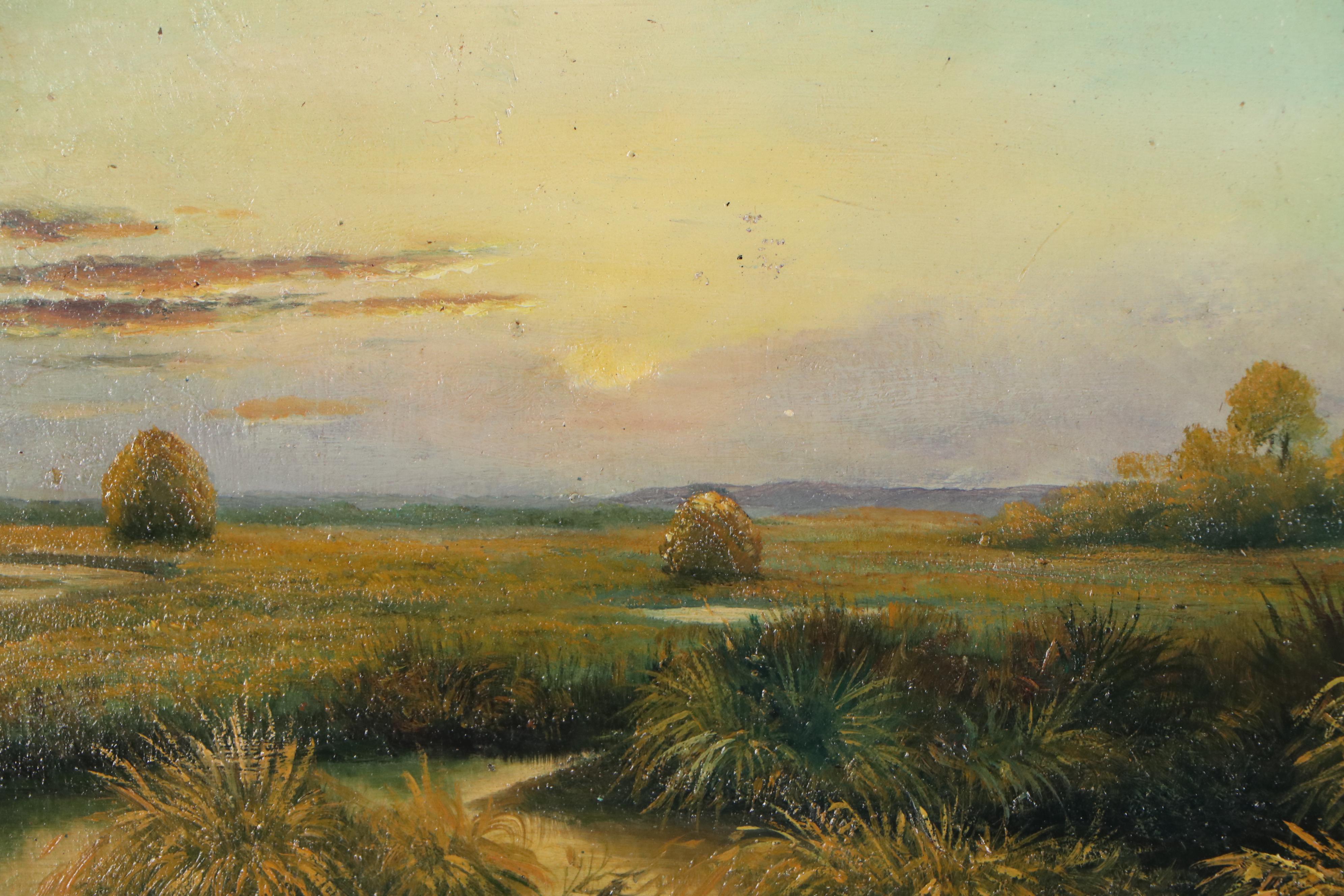 Salt Marsh Landscape Oil Painting, Circle of Martin Johnson Heade