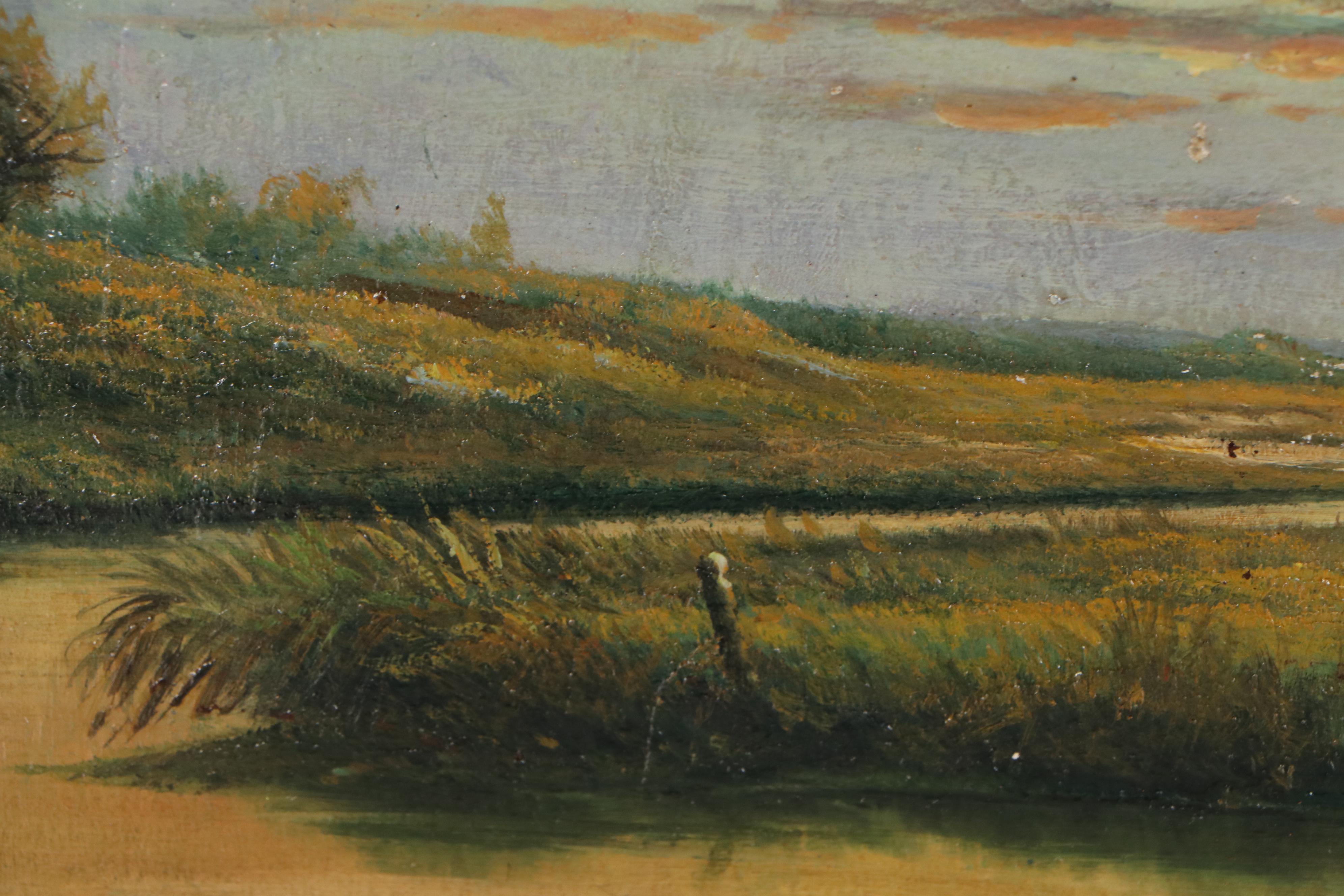 Salt Marsh Landscape Oil Painting, Circle of Martin Johnson Heade