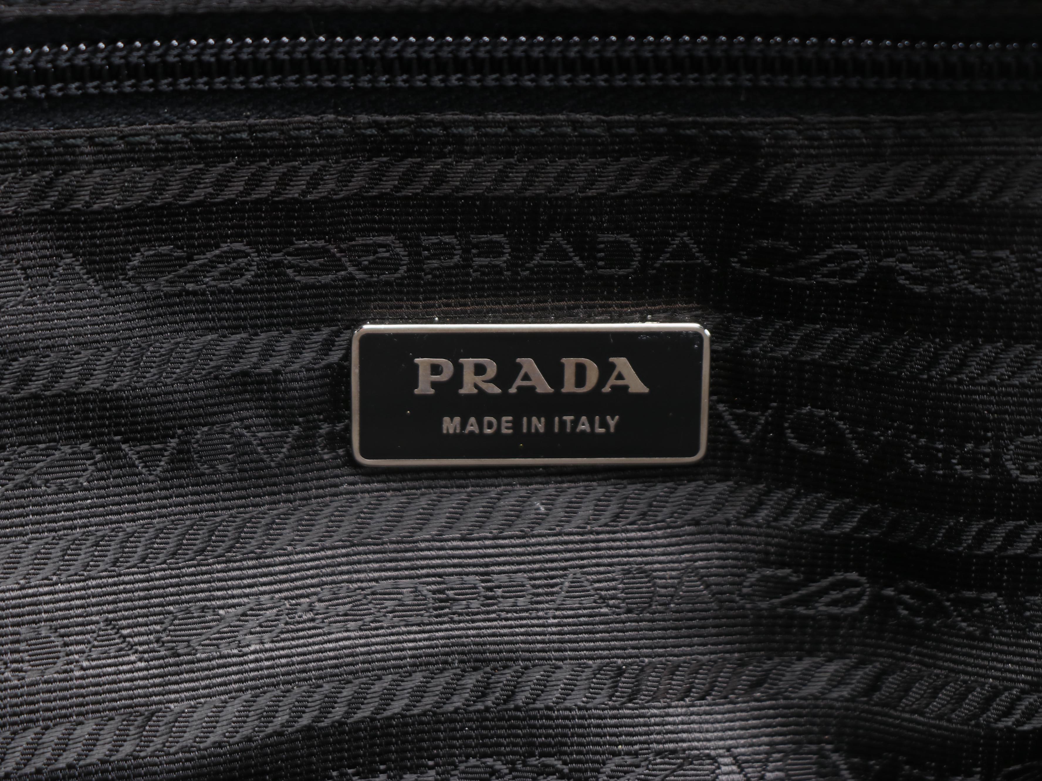 Prada Navy and Light Beige Canvas Bowler Bag