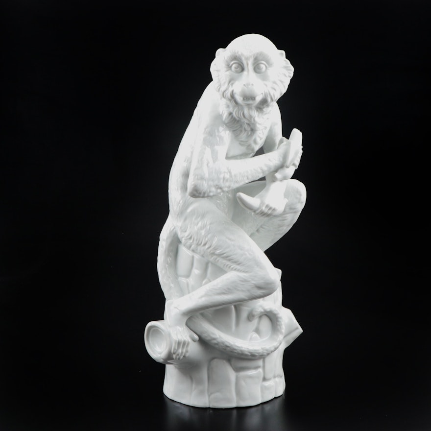 German Royal Porzellan-Manufaktur Blanc de Chine Monkey Figurine, Vintage