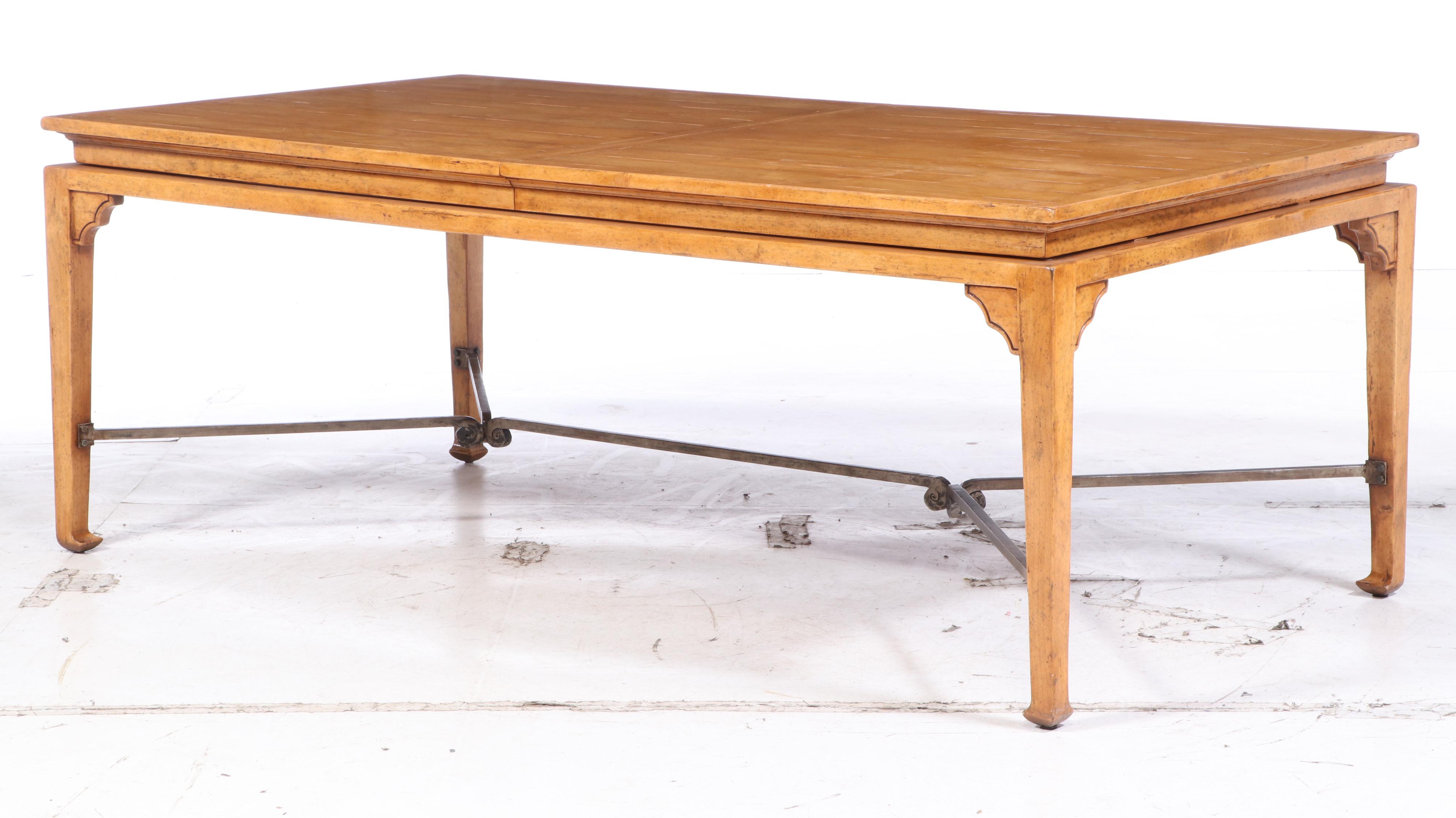 Nine-Piece Bausman & Company Chinese Style Iron-Mounted Hardwood Dining Set