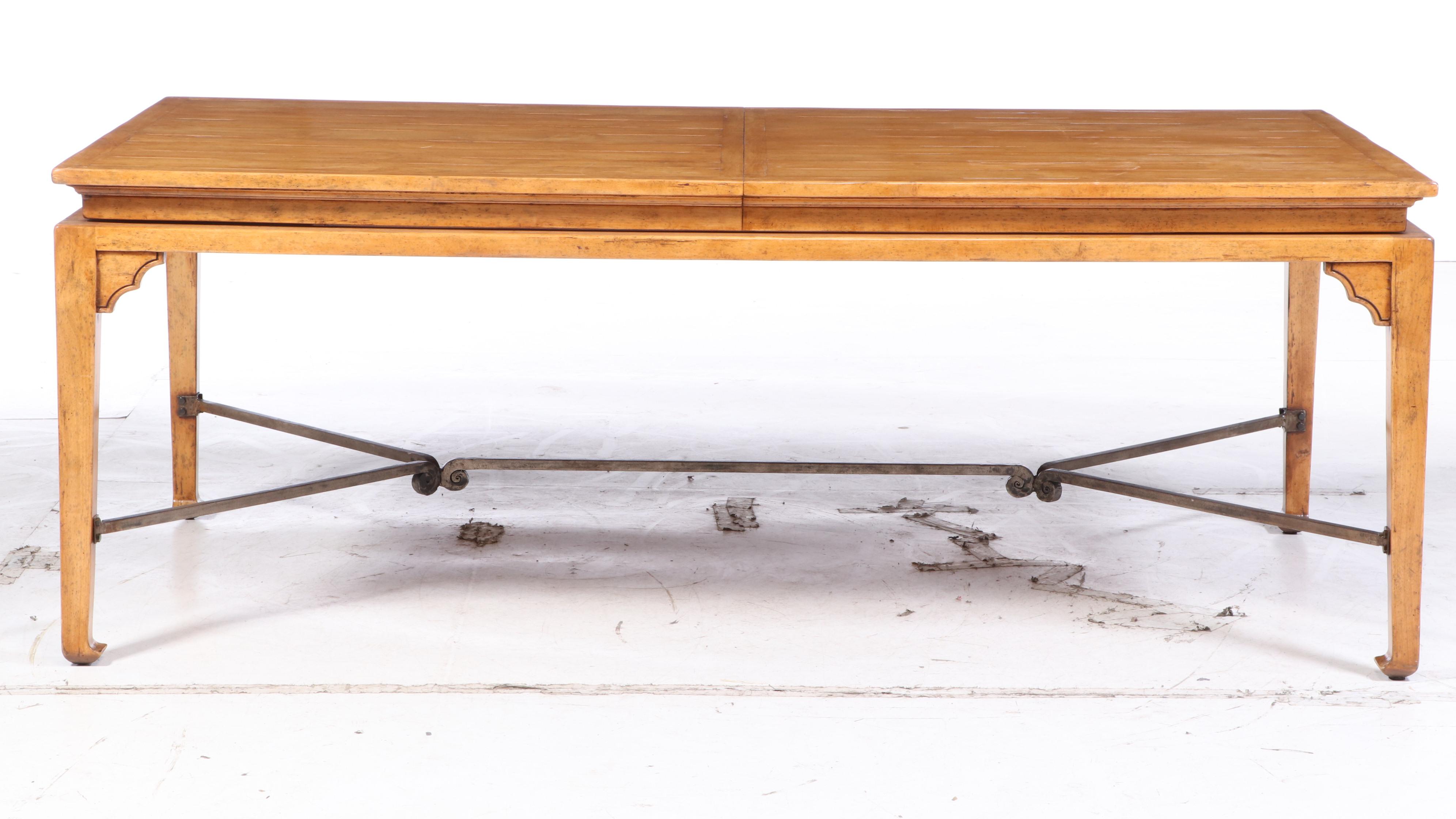 Nine-Piece Bausman & Company Chinese Style Iron-Mounted Hardwood Dining Set