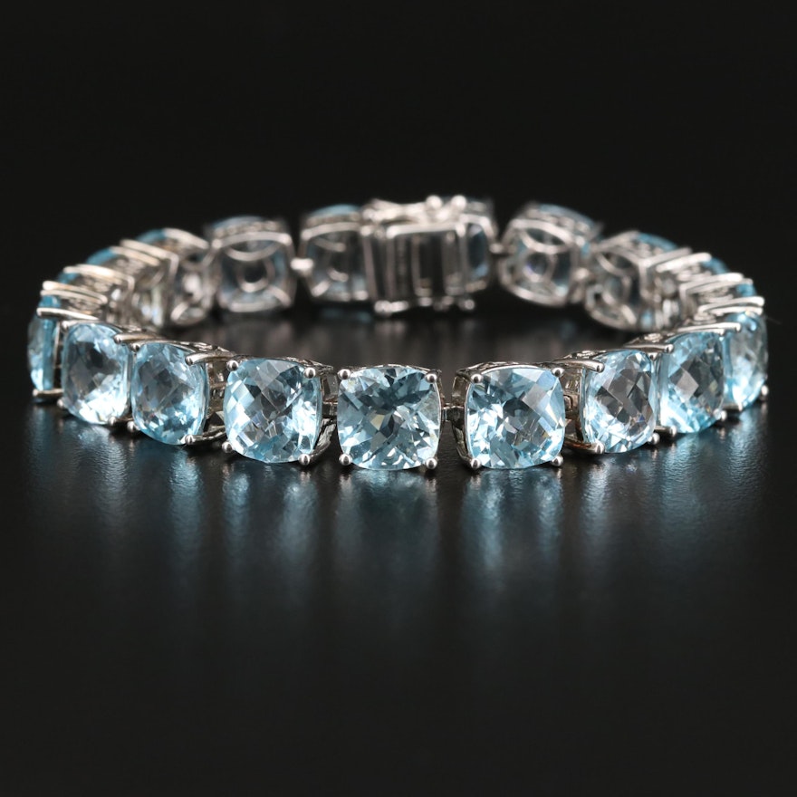 Sterling Silver Topaz Link Bracelet