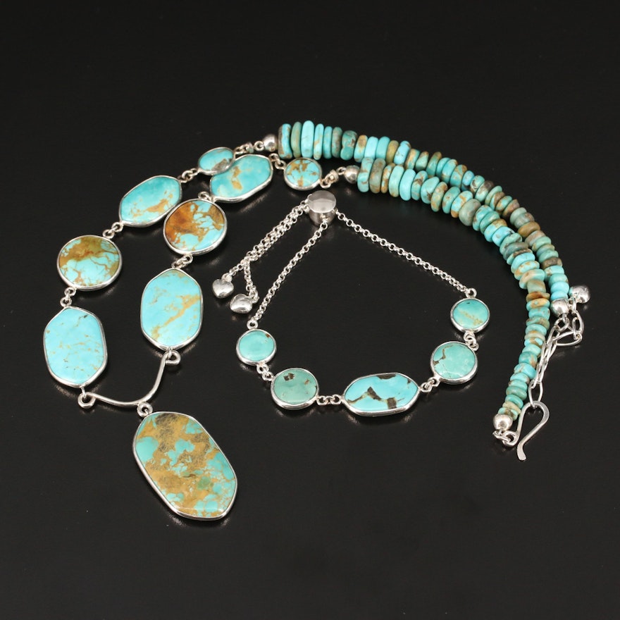 Desert Rose Trading Sterling Turquoise Necklace and Bolo Bracelet