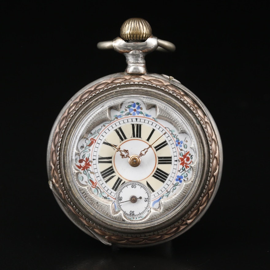 Ornate and Unusual Front Cover 800 Silver Pocket Watch
