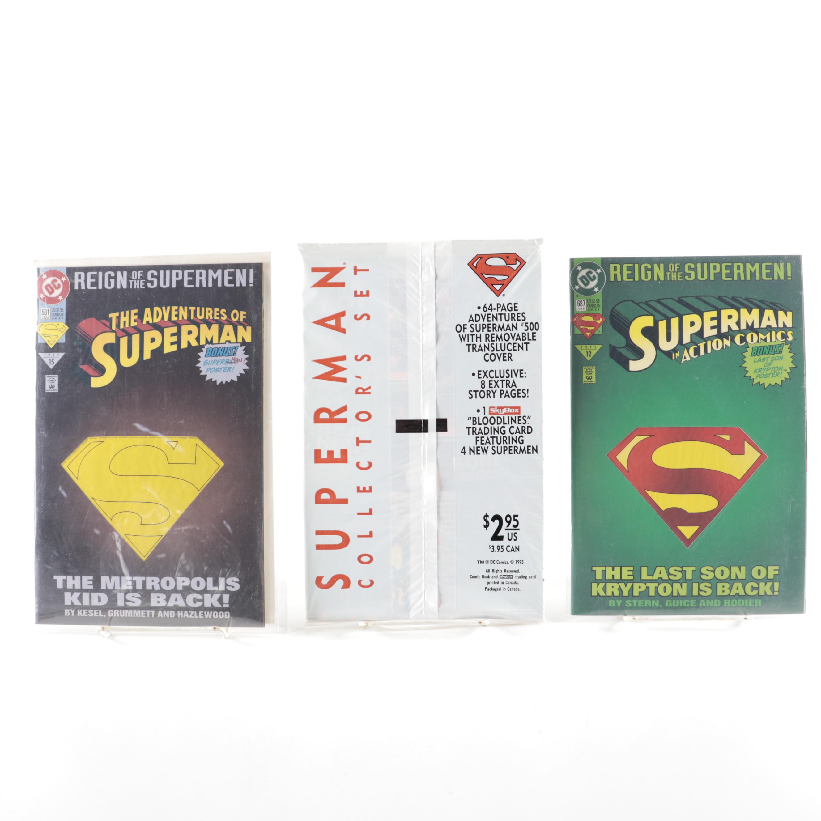 "Superman," "Supergirl," and "Superboy" Comics