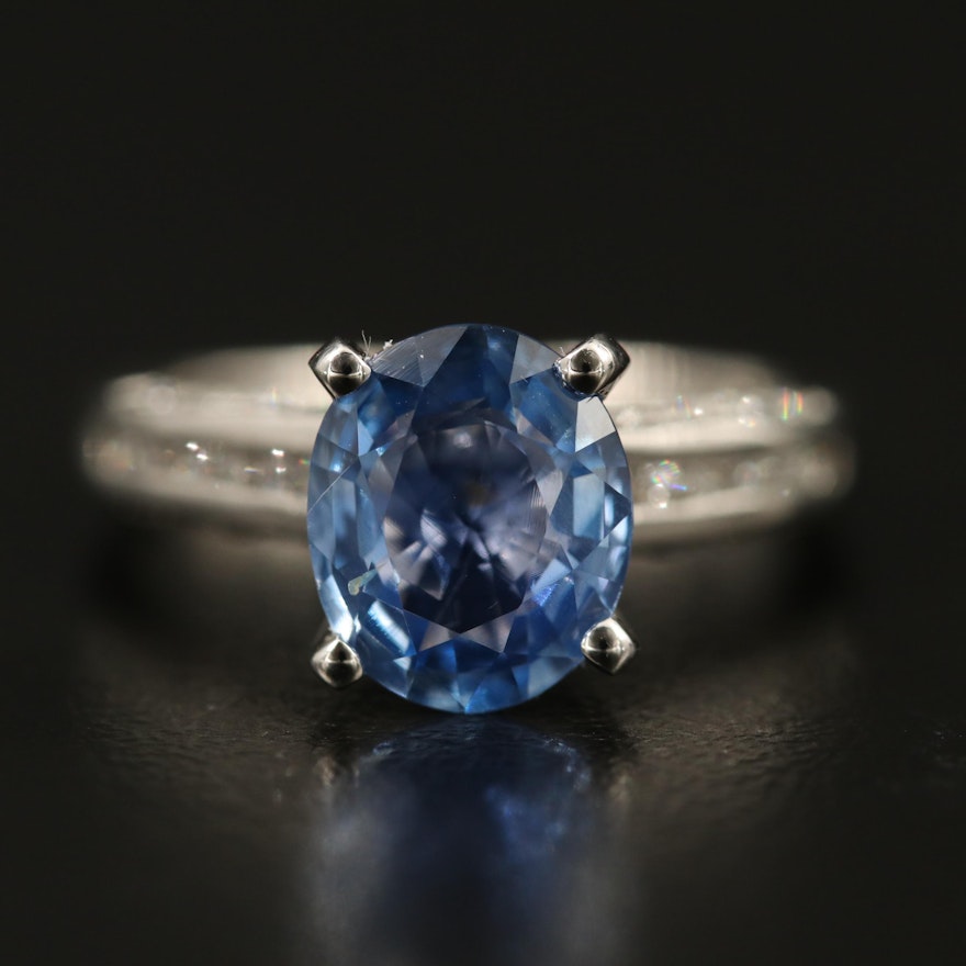 14K 2.24 CT Unheated Sri Lankan Blue Sapphire and Diamond Ring with GIA Report