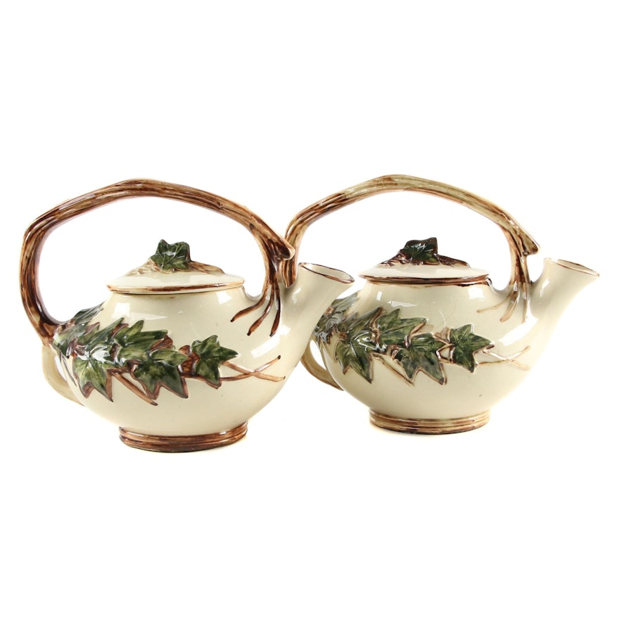 Pair of McCoy Pottery "Ivy" Ceramic Teapots, Mid-20th Century