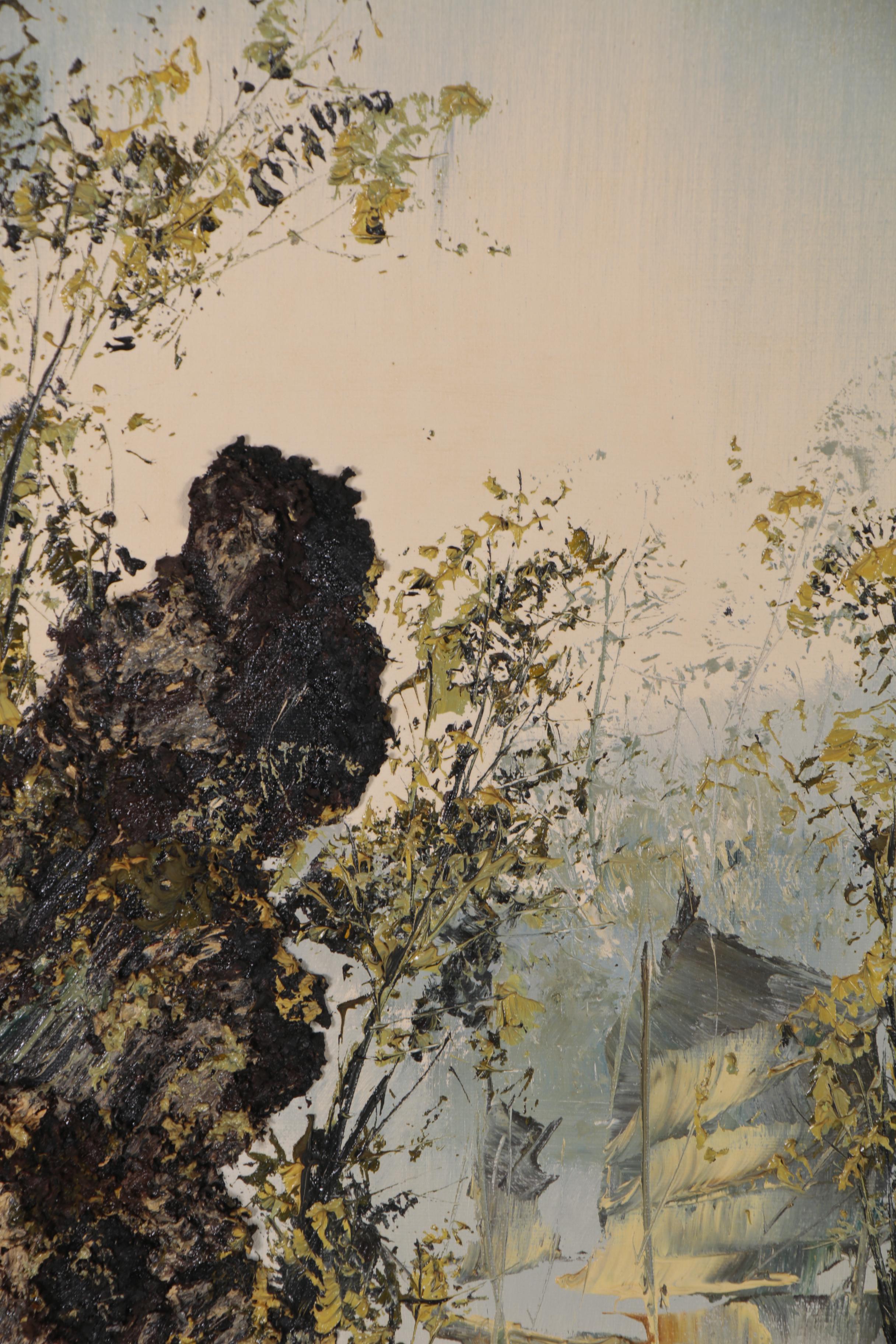 Kee Fung Ng Impasto Triptych Oil Painting of Forest, Late 20th Century