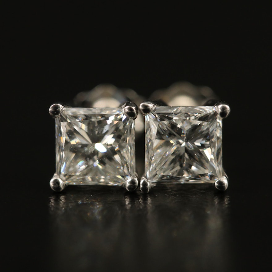 Platinum 1.88 CTW Diamond Stud Earrings with GIA Reports