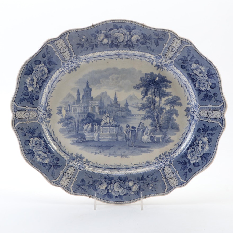 English "Olympian" Blue and White Transferware Ceramic Charger