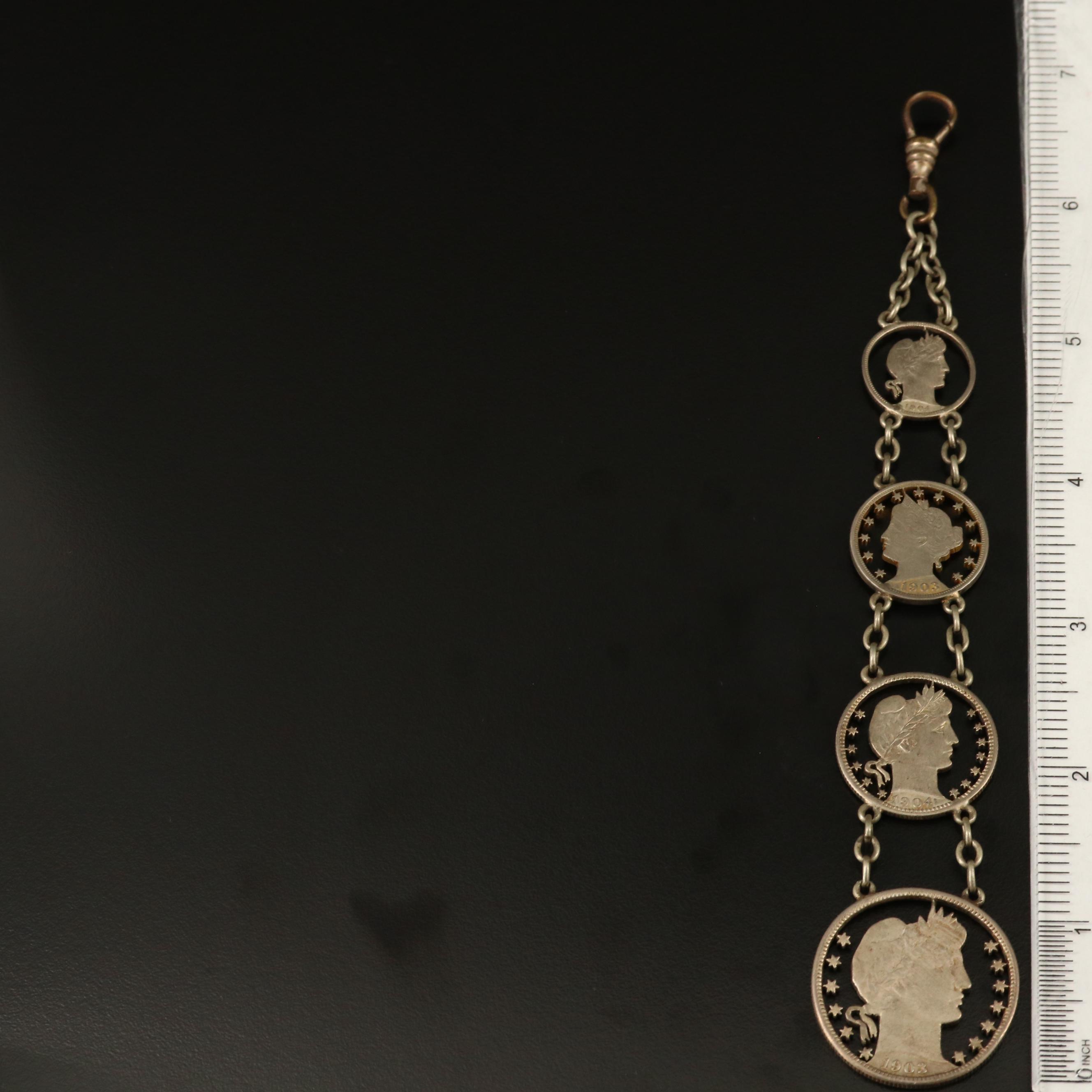 Watch Fob with 1906 Barber Half Dollar, 1904 Barber Quarter and More