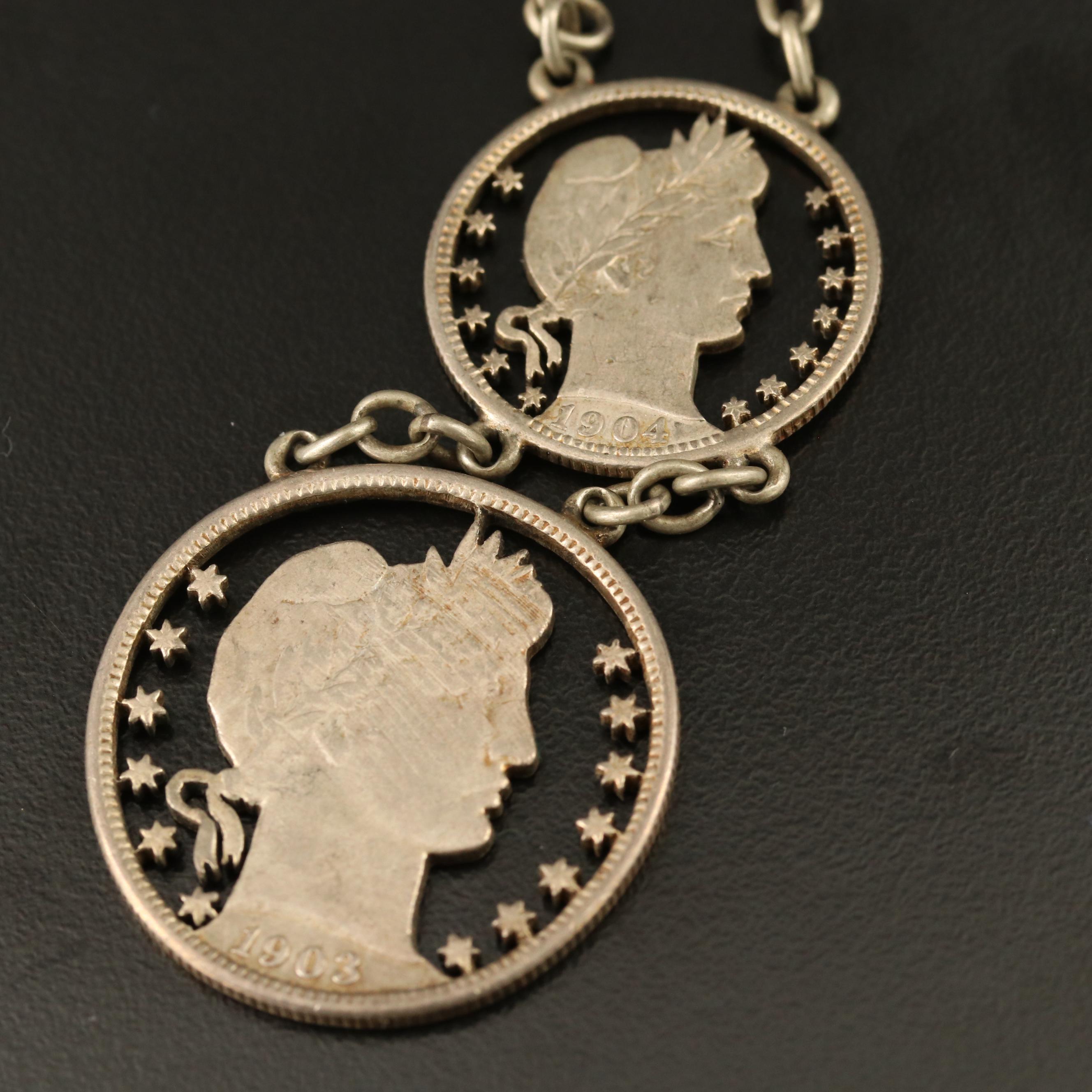 Watch Fob with 1906 Barber Half Dollar, 1904 Barber Quarter and More