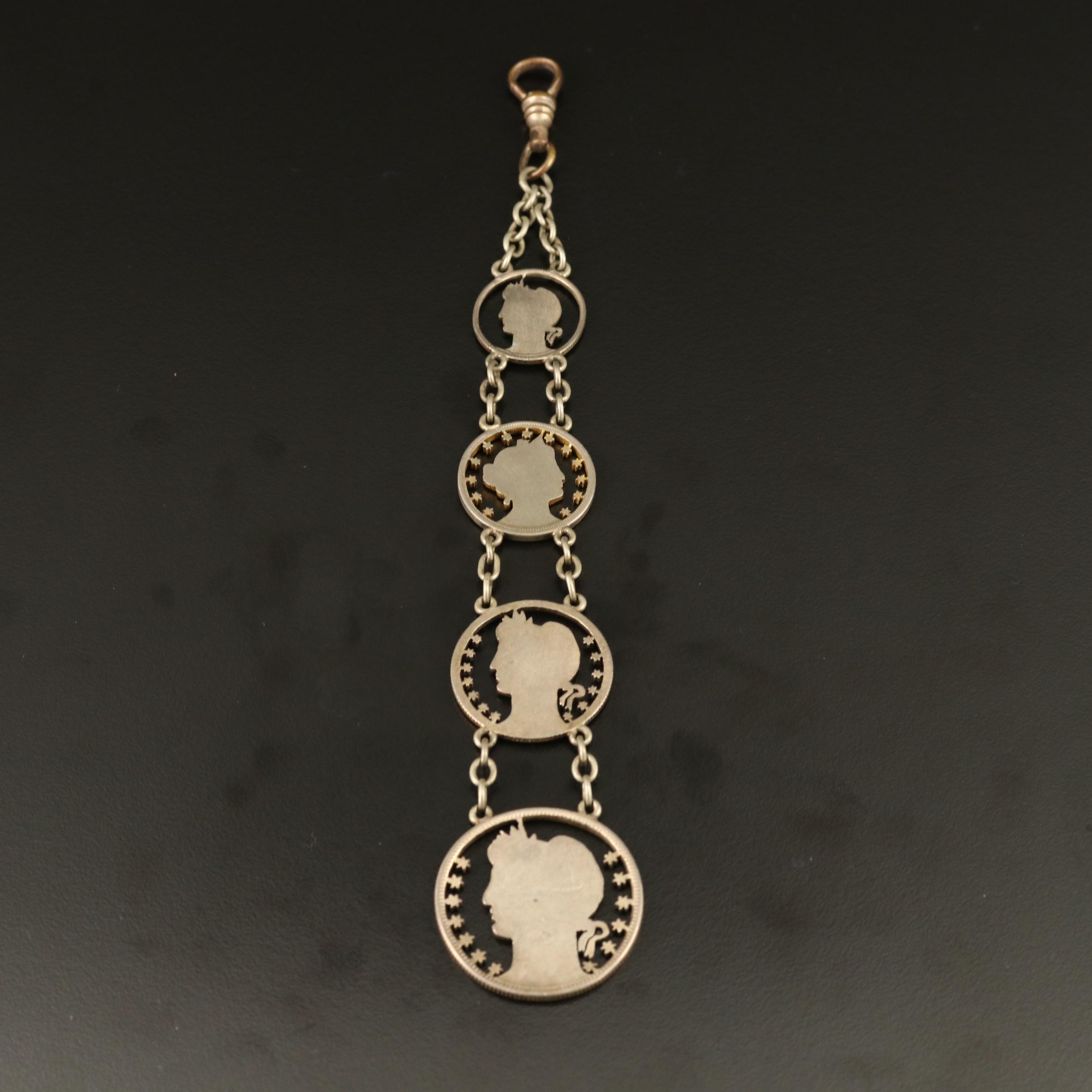 Watch Fob with 1906 Barber Half Dollar, 1904 Barber Quarter and More