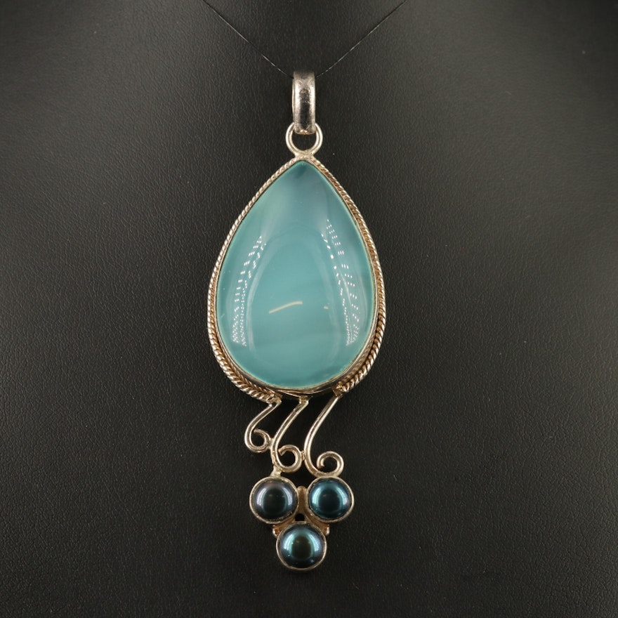 Sterling Chalcedony and Pearl Pendant