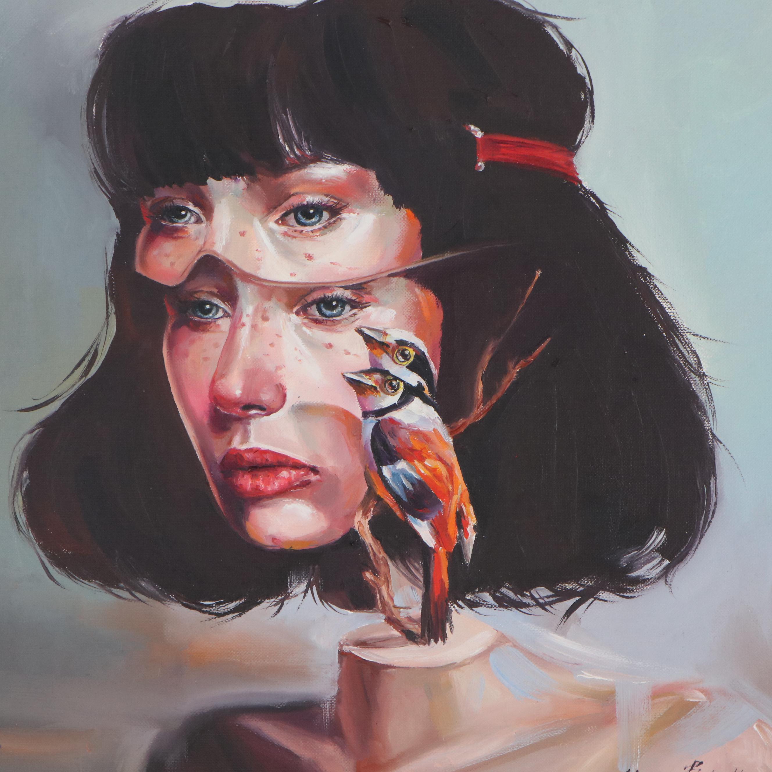 Maria Babushka Surreal Oil Painting after Aykut Aydoğdu "Honest Look," 2020