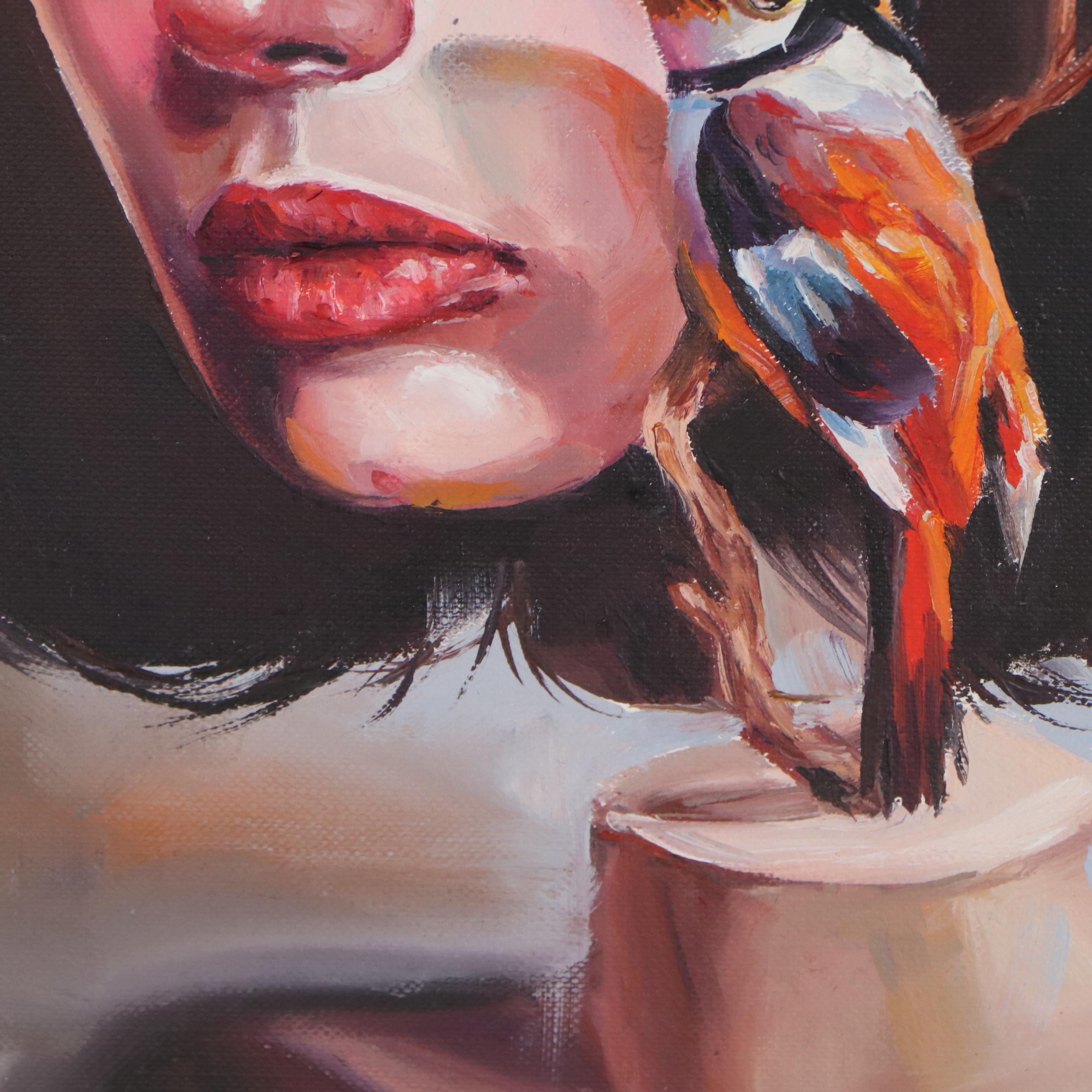 Maria Babushka Surreal Oil Painting after Aykut Aydoğdu "Honest Look," 2020